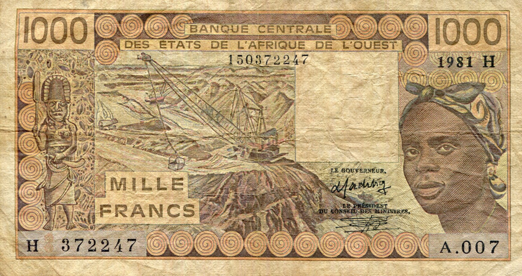 Niger 1,000 Francs VG (See large scan) pick #: 607Ha1