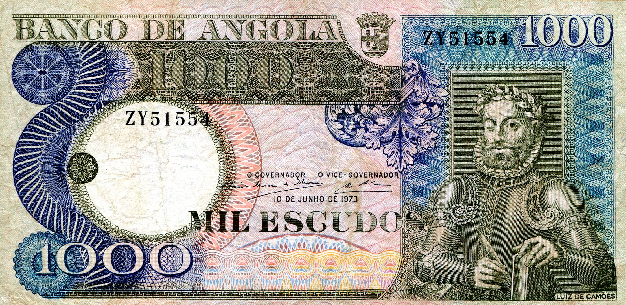 Angola 1,000 Escudos VF/F (Back staining) pick #: 108a