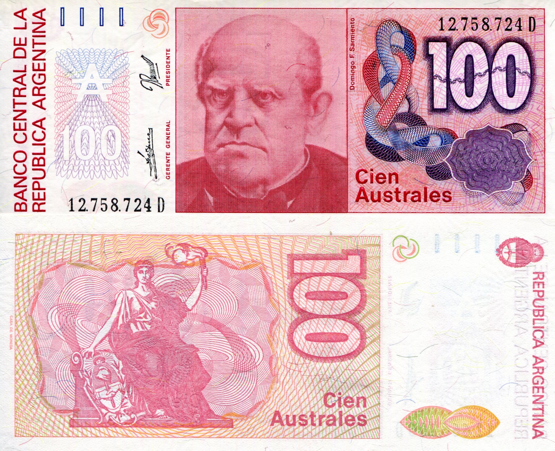 Argentina  100 Australes aUNC (Minor corner issue) pick #: 327f