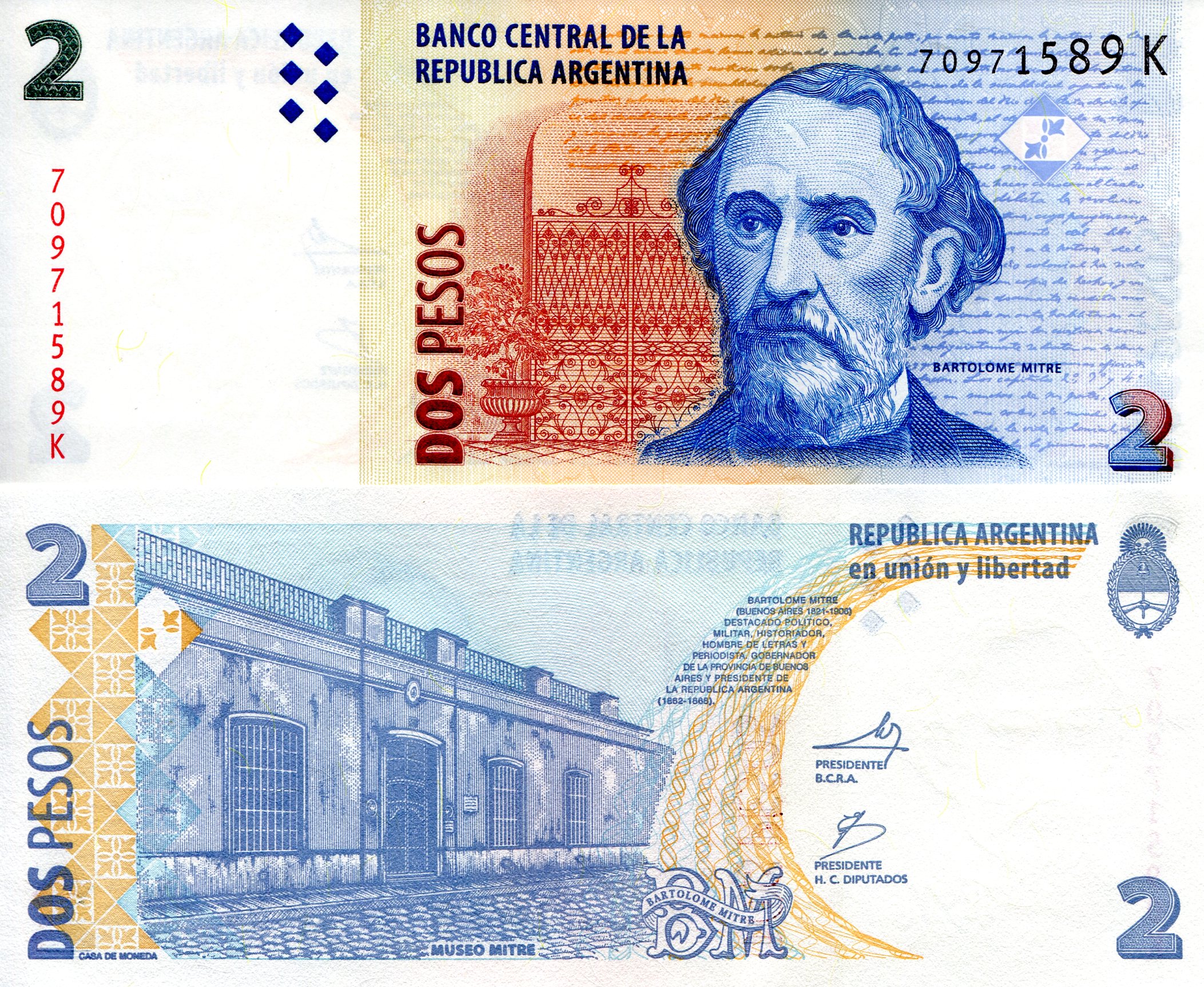 Argentina  2 Pesos UNC pick #: 352 (new variety) 