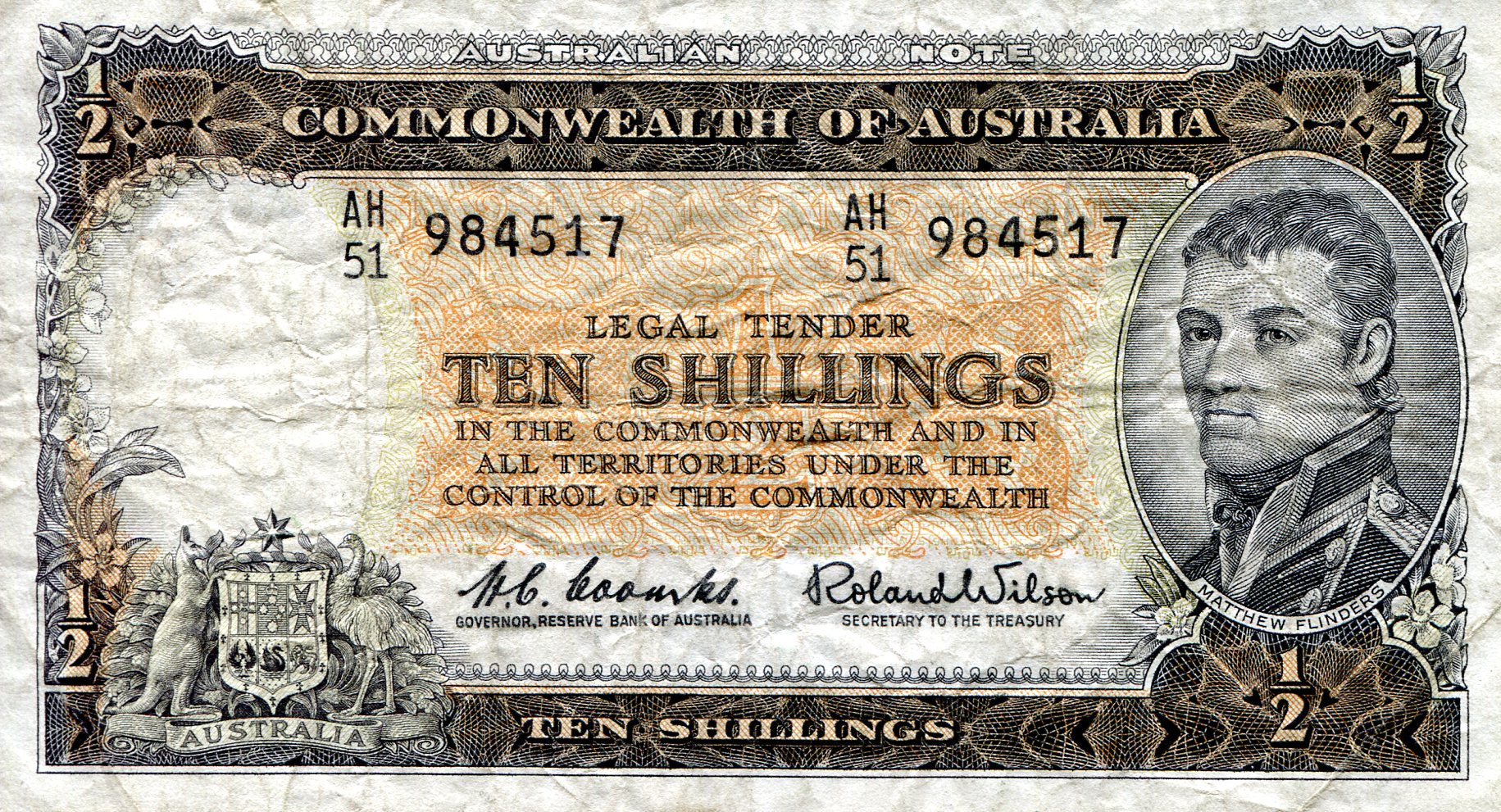 Australia  10 Shillings F/VG (see scan) pick #: 29