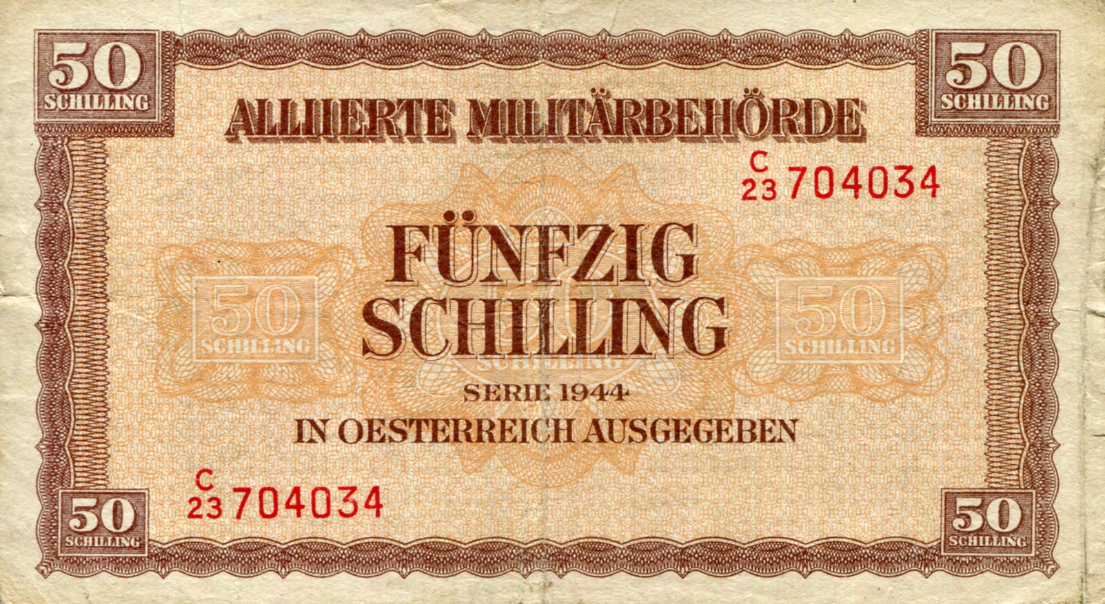 Austria 50 Shillings F (See large scan) pick #: 109a