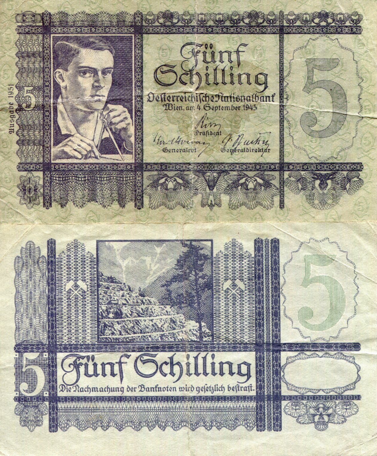 Austria 5 Schilling F/VG (see large scan) pick #: 121a