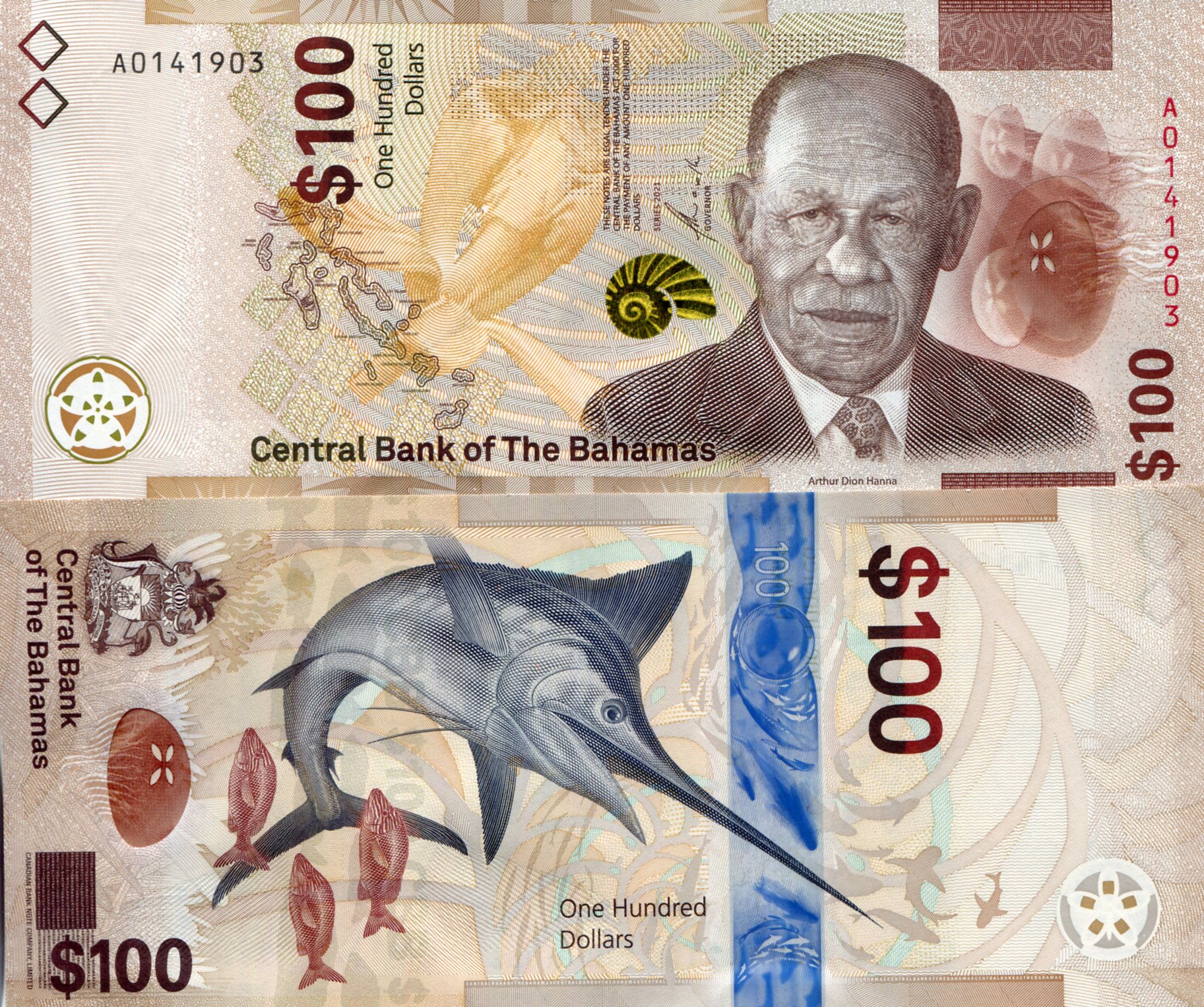 Bahamas  100 Dollars UNC pick #: New