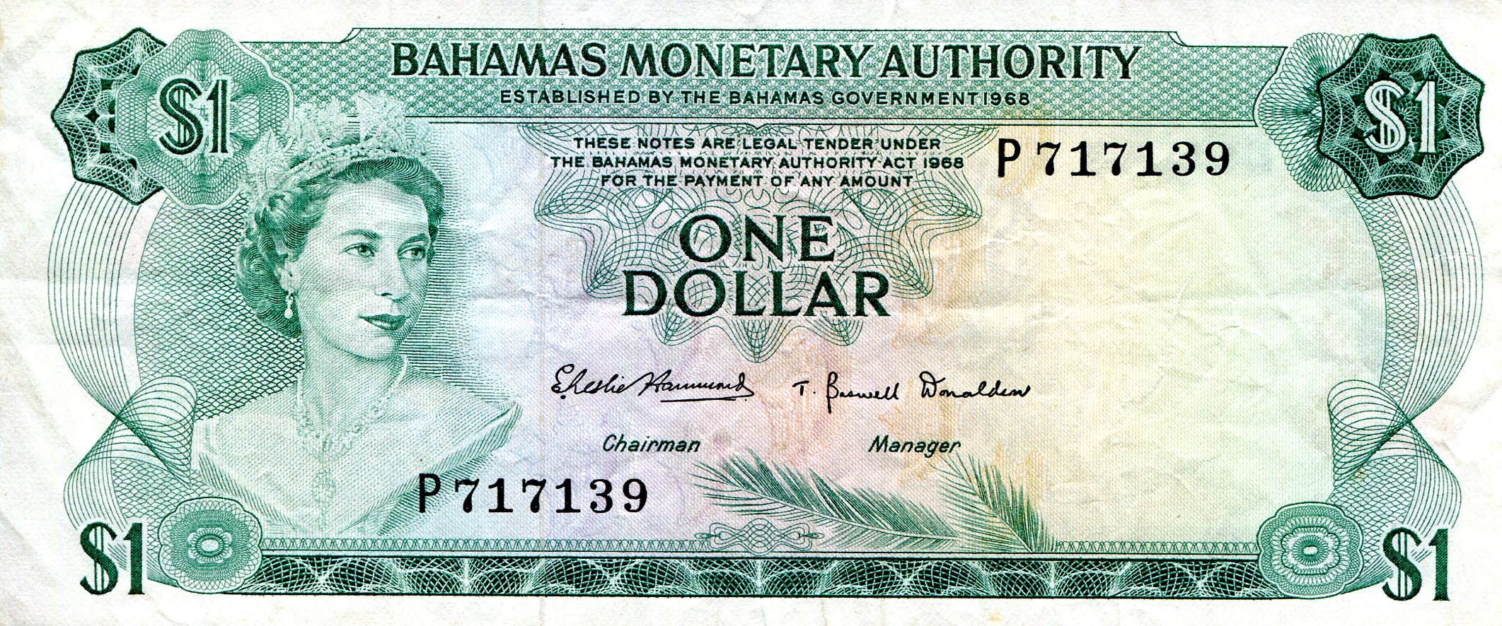 Bahamas  1 Dollar F (see scan) pick #: 27a