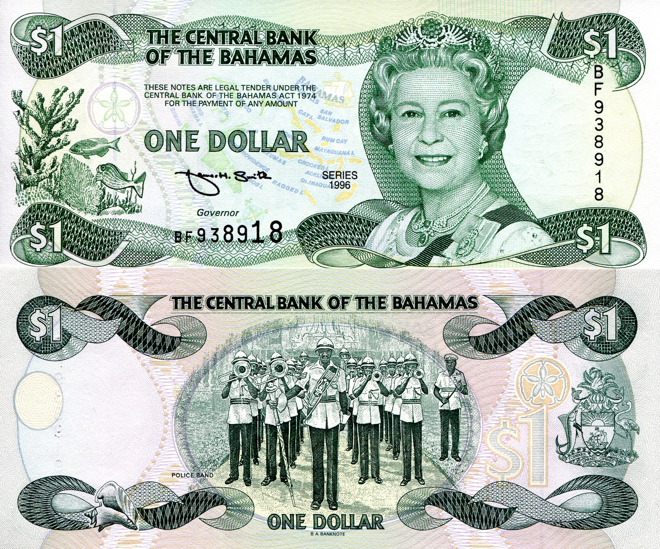 Bahamas  1 Dollar aUNC pick #: 57