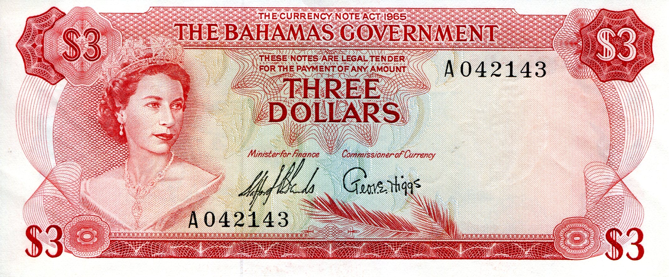 Bahamas  3 Dollars aUNC (see scan) pick #: 19a