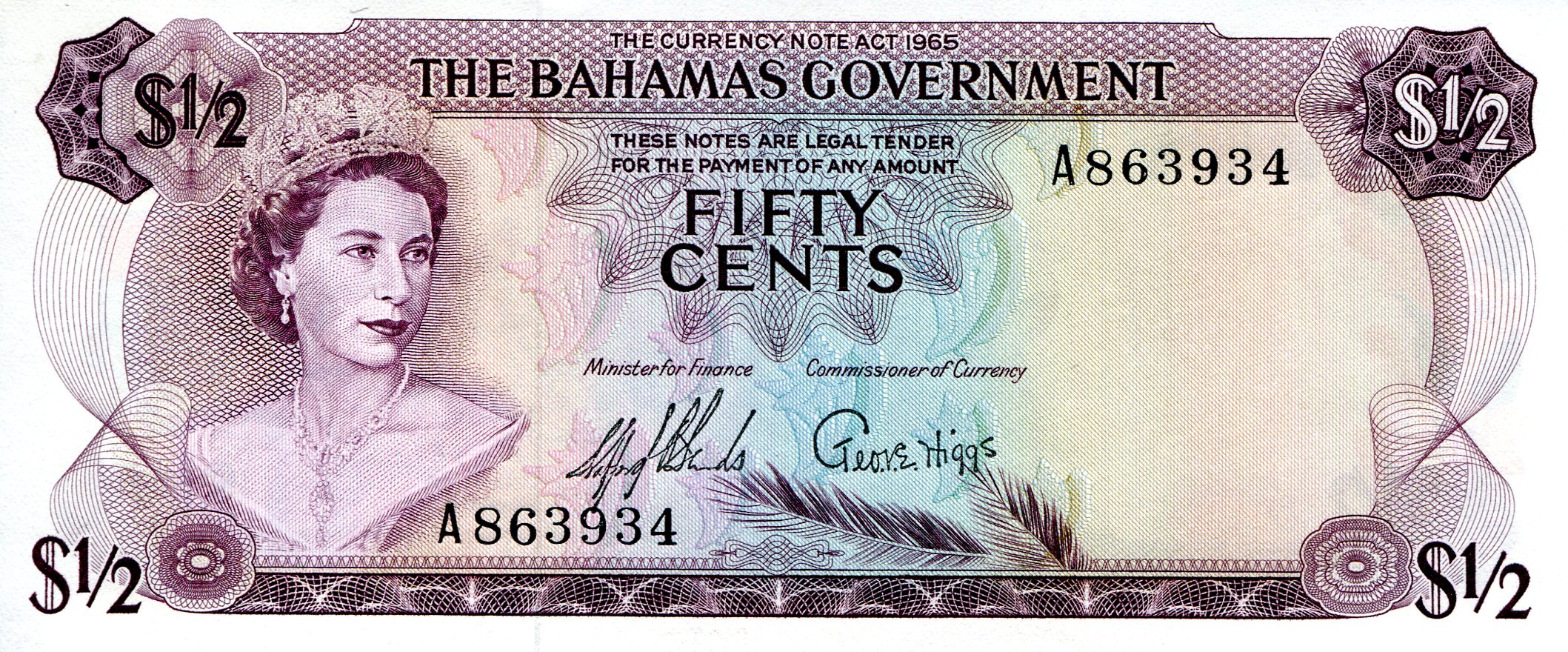 Bahamas  50 Cents aUNC pick #: 17a