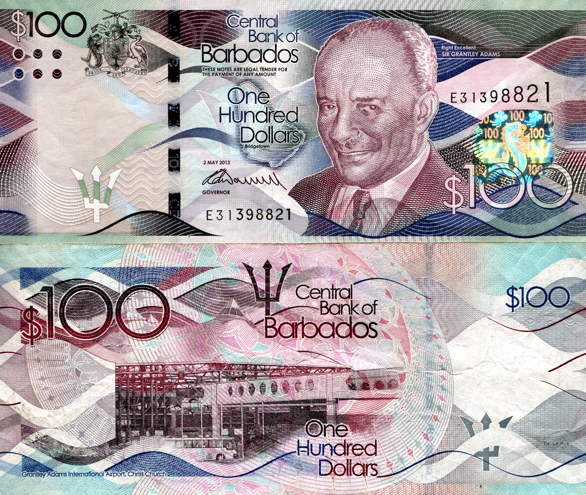 Barbados 100 Dollars F/VG (folds in note) pick #: 78b