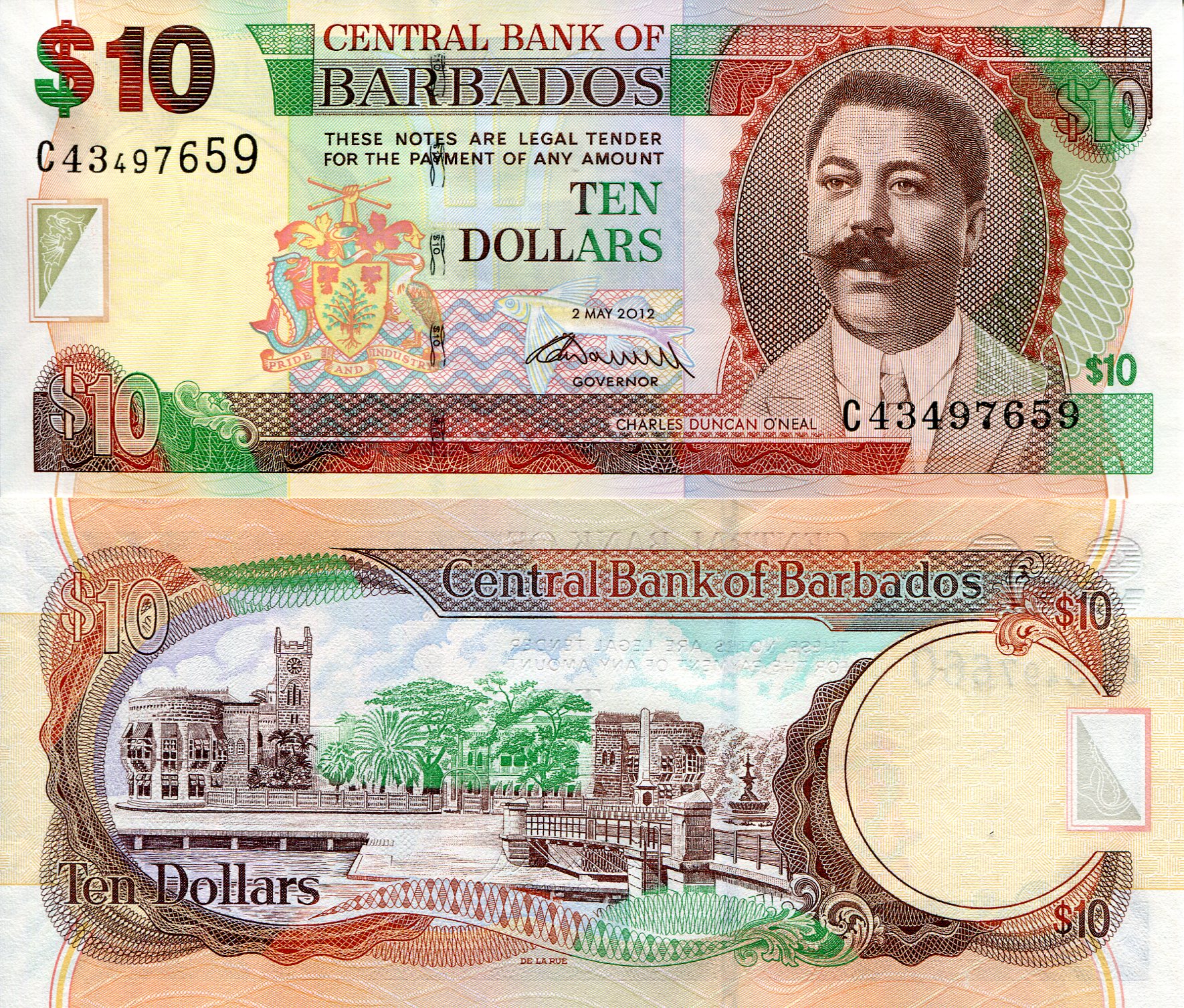 Barbados 10 Dollars UNC pick #: 68c