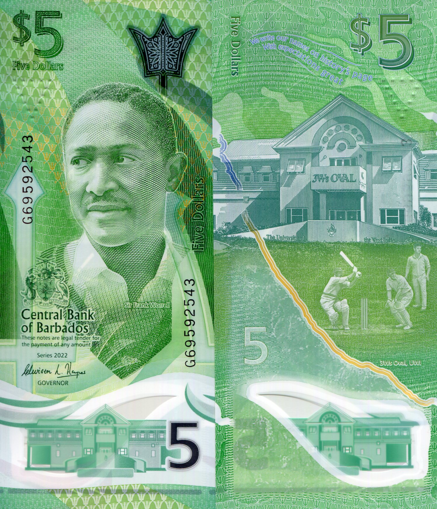 Barbados 5 Dollars UNC pick #: New