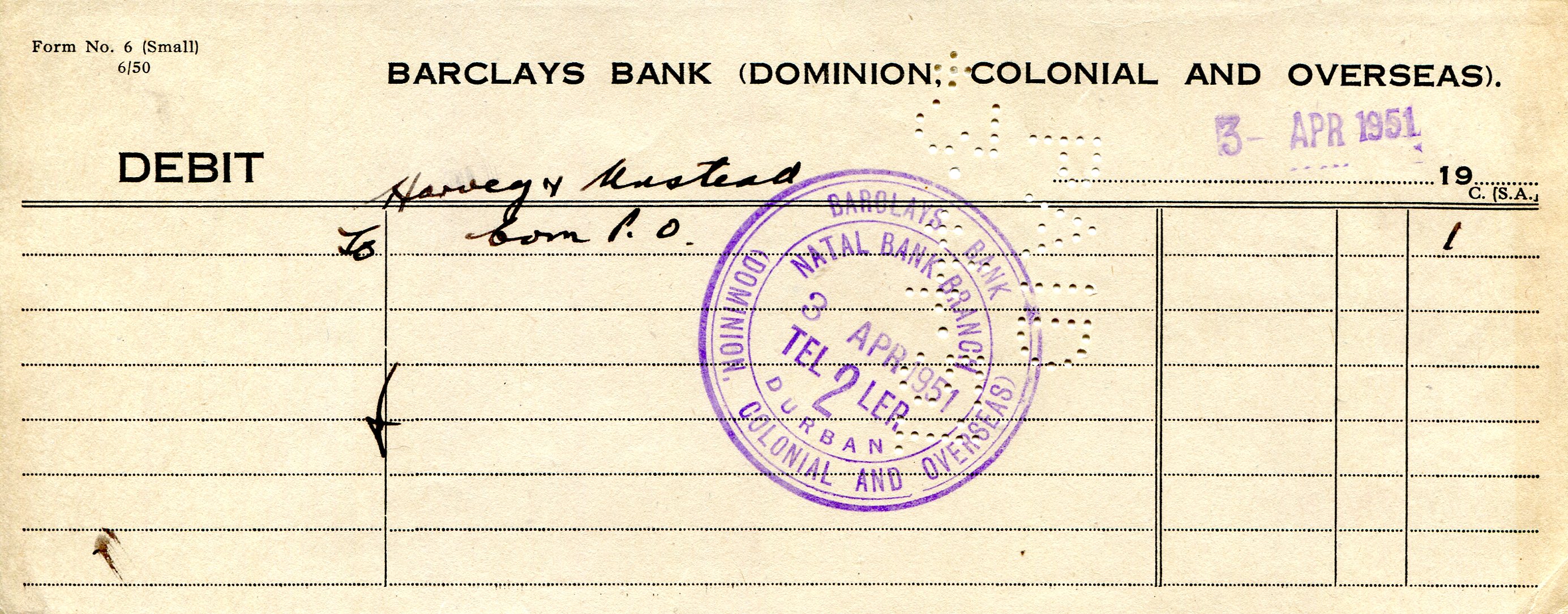 Barclays Bank Debit Slip