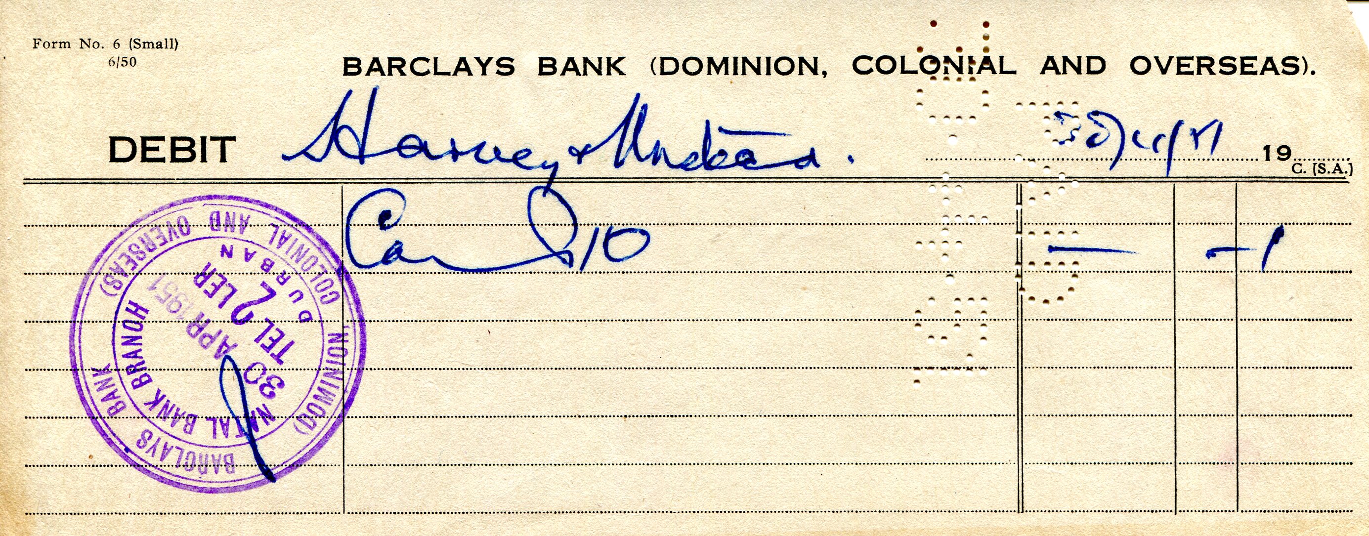 Barclays Bank Debit Slip