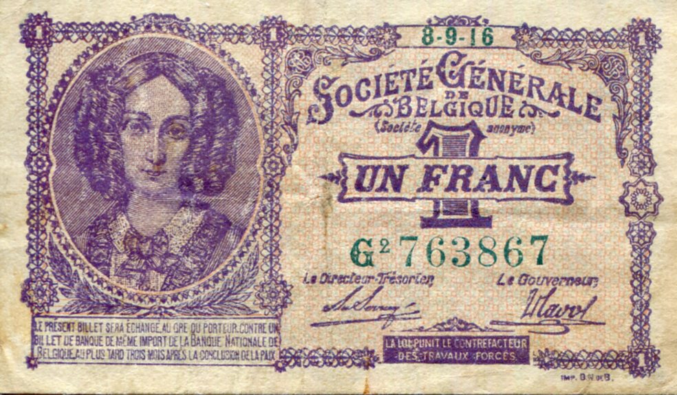 Belgium 1 Franc VG (See large scan) pick #: 86b