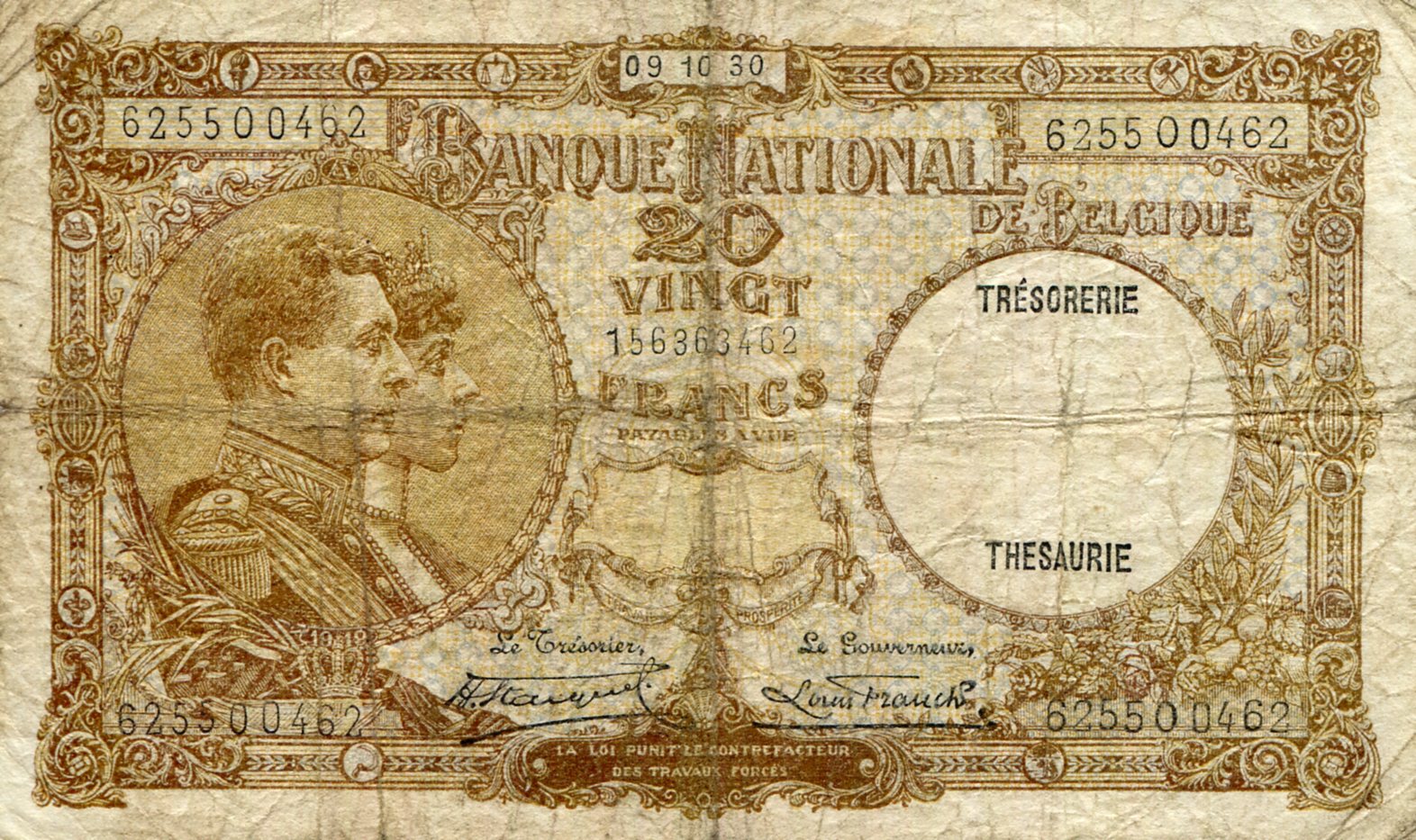 Belgium 20 Francs VG/G (see large scan) pick #: 98b