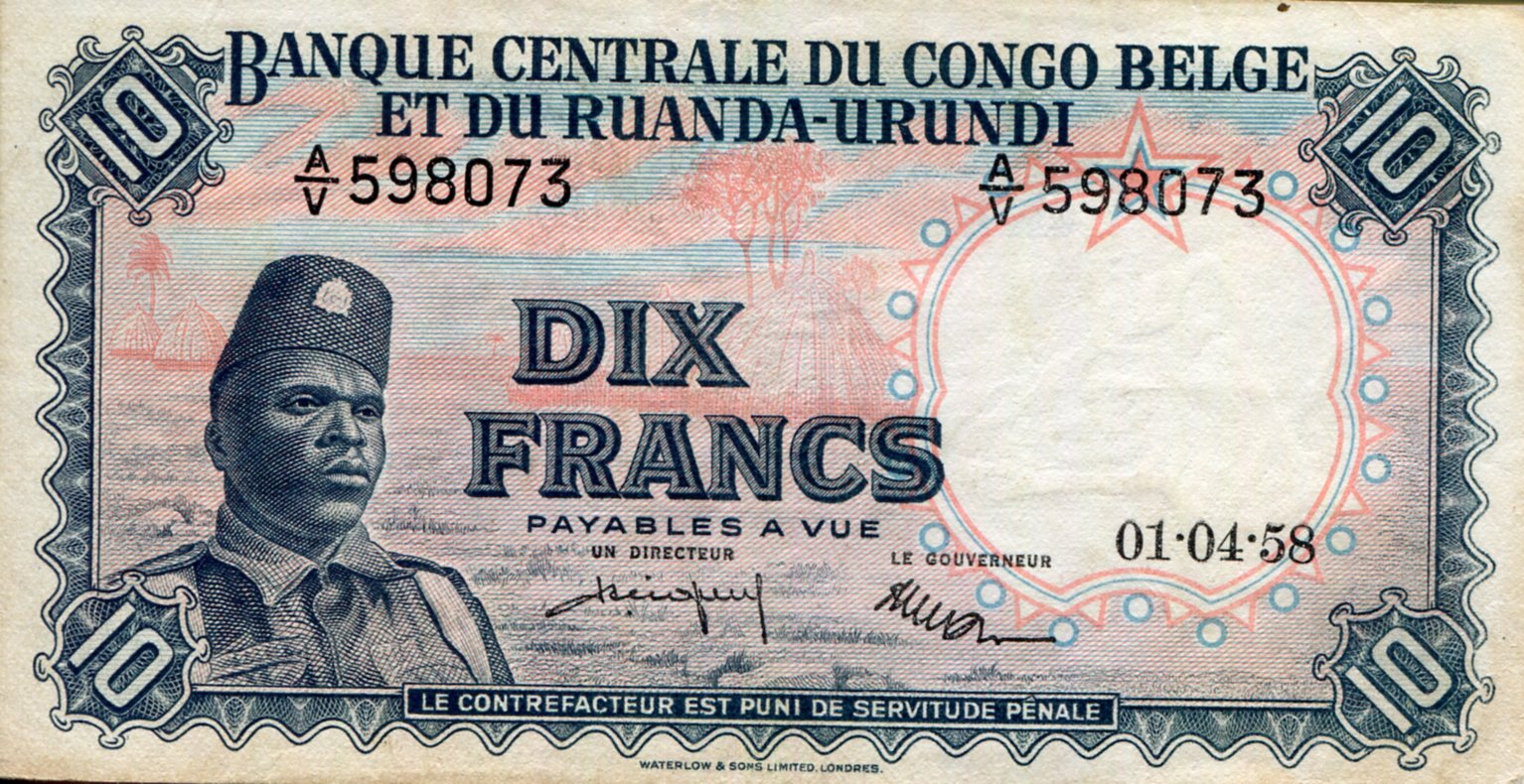 Belgian Congo 10 Francs VF/F (see large scans) pick #: 30b