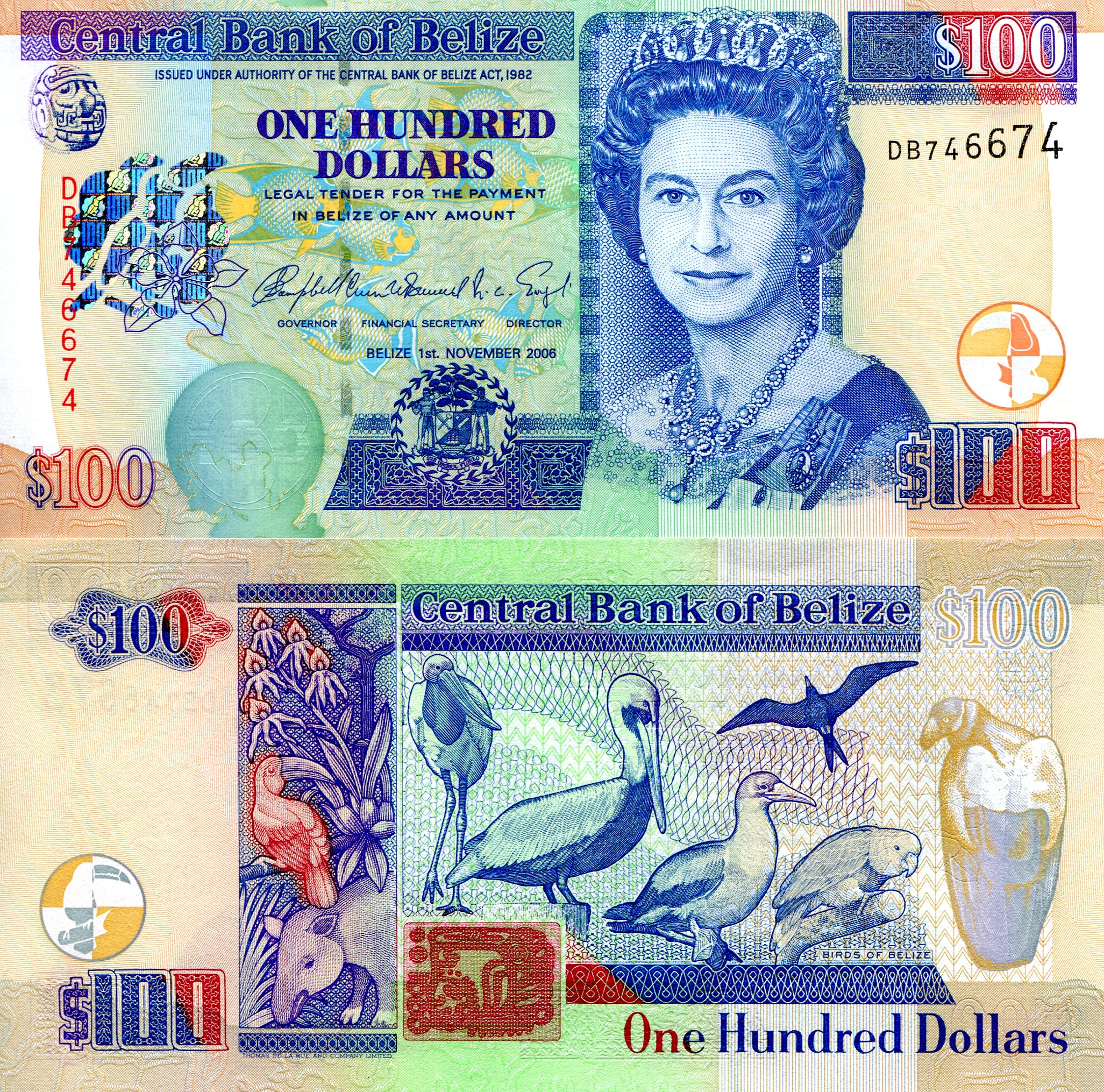 Belize 100 Dollars UNC pick #: 71b