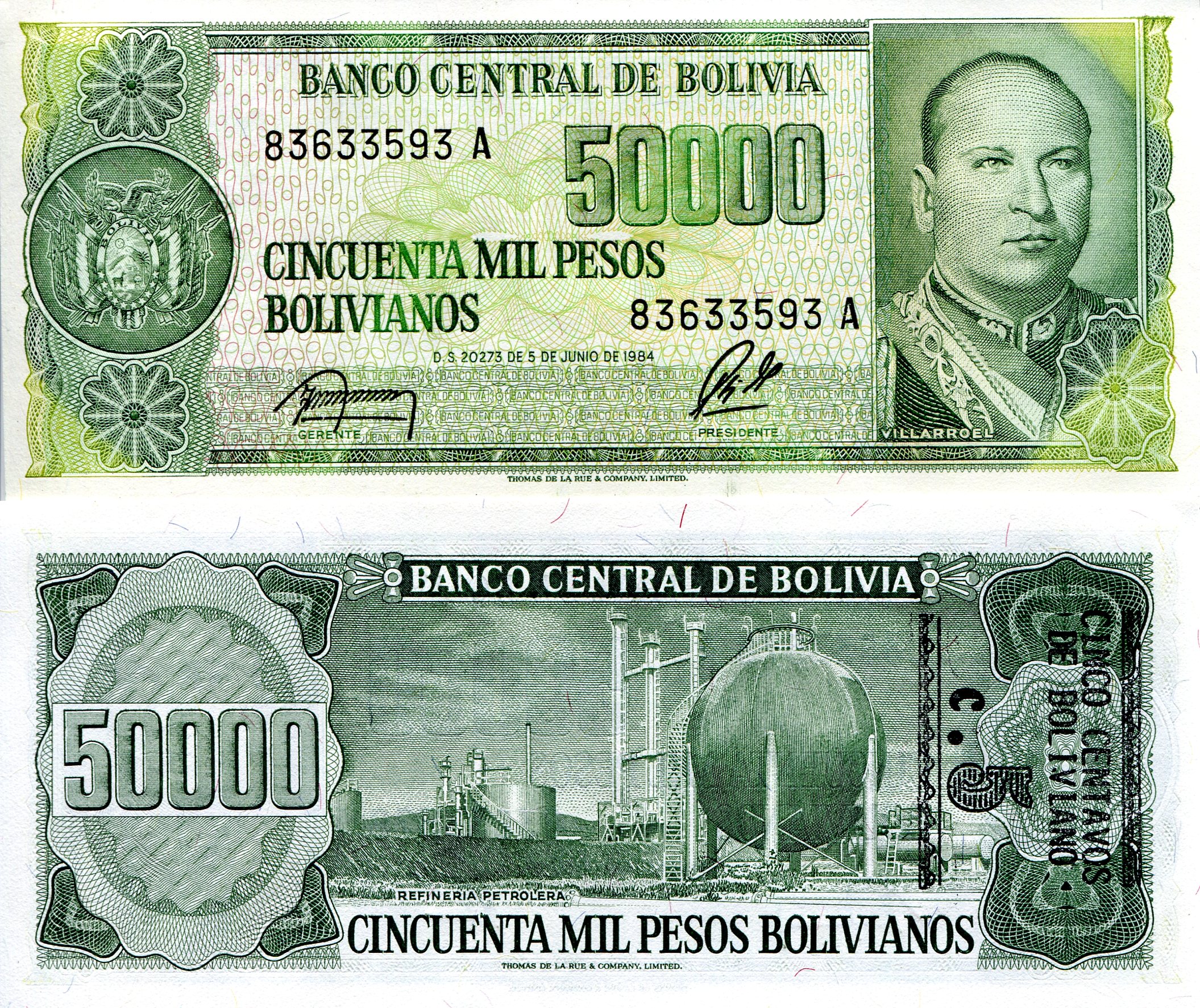 Bolivia  5 (50,000) Centavos (Bolivianos) UNC pick #: 196a