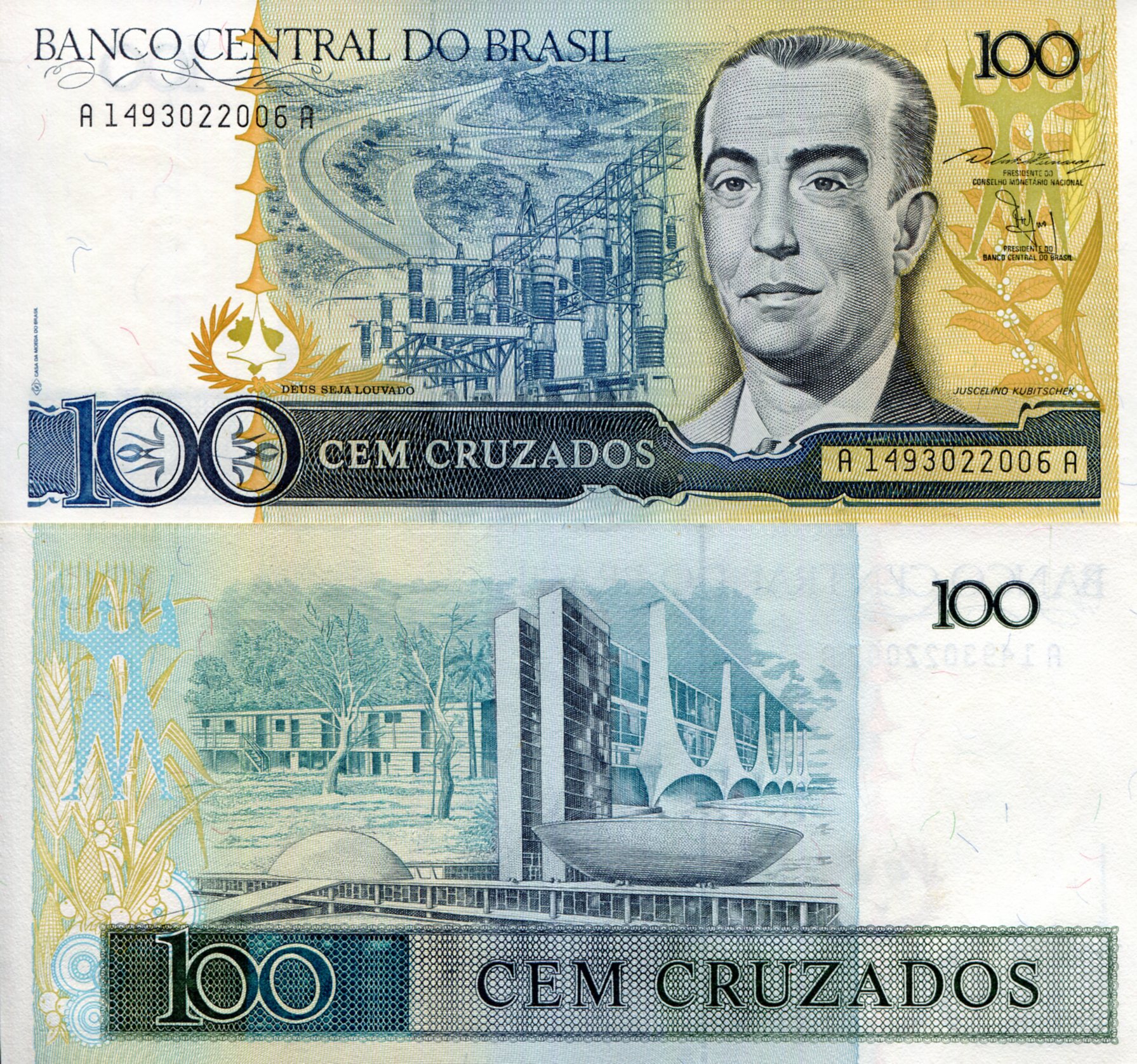 Brazil 100 Cruzados aUNC pick #: 211b