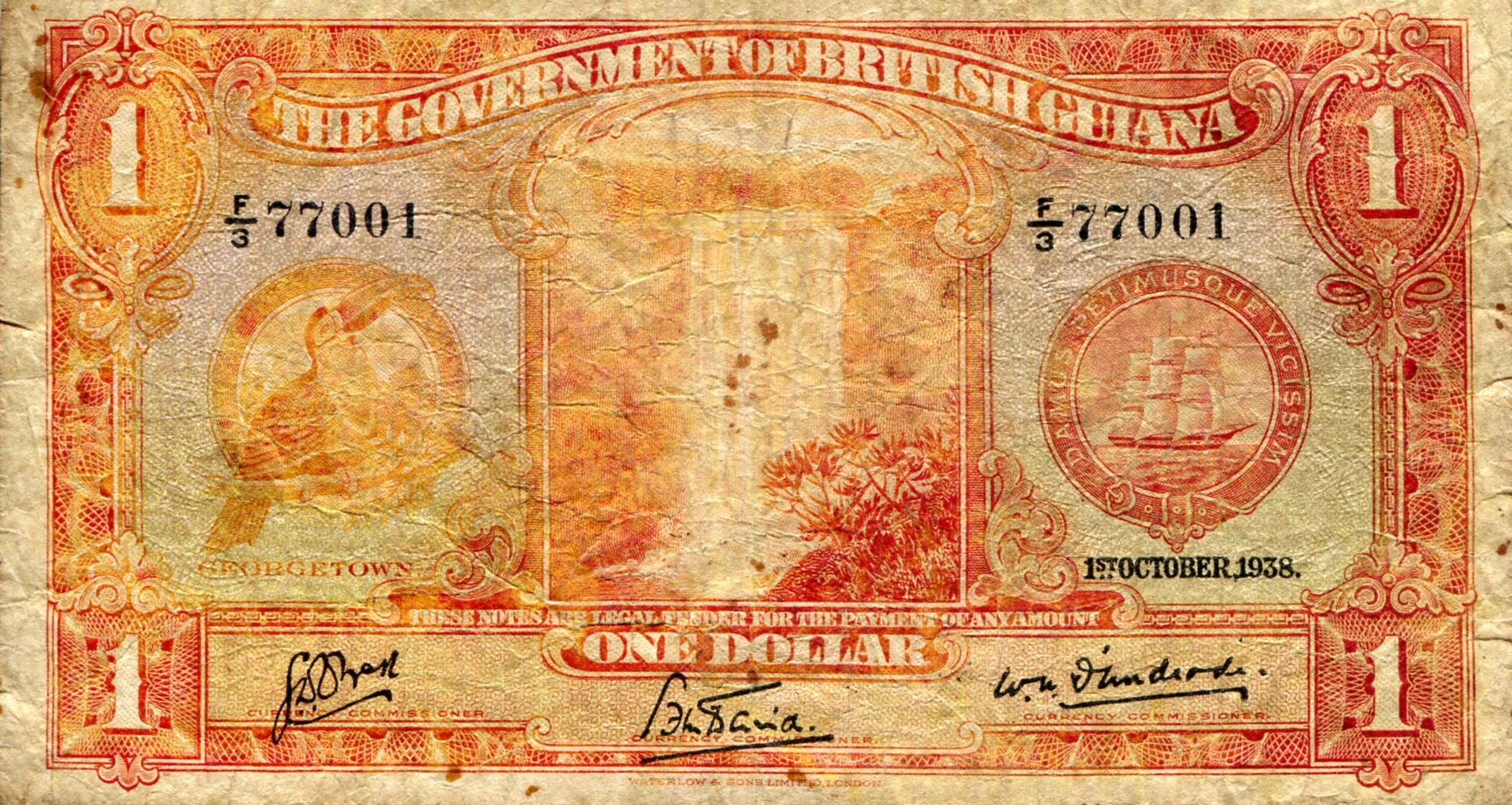 British Guiana 1 Dollar G/Poor (see large scan) pick #: 12b
