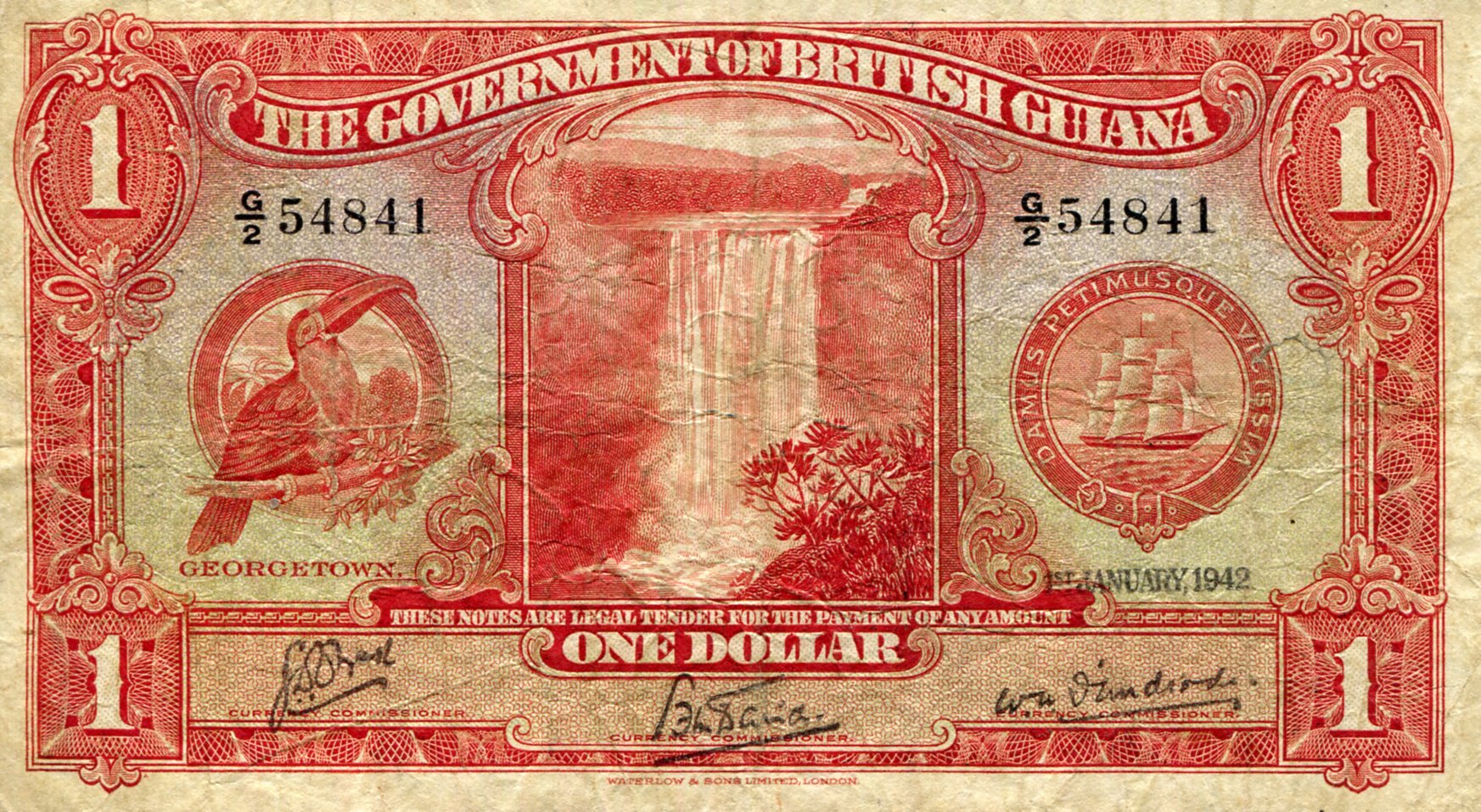 British Guiana 1 Dollar VF/F (see large scan) pick #: 12c