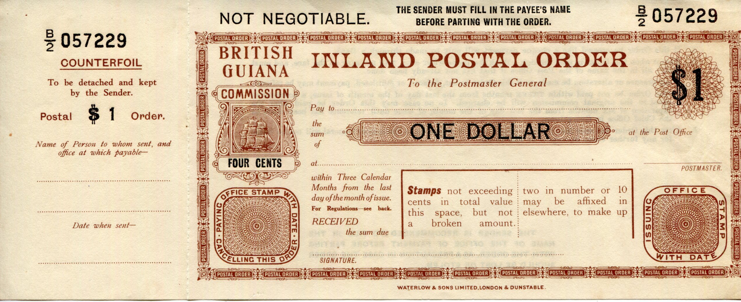 British Guiana 1 Dollar Not Graded pick #: NP (Postal Order)