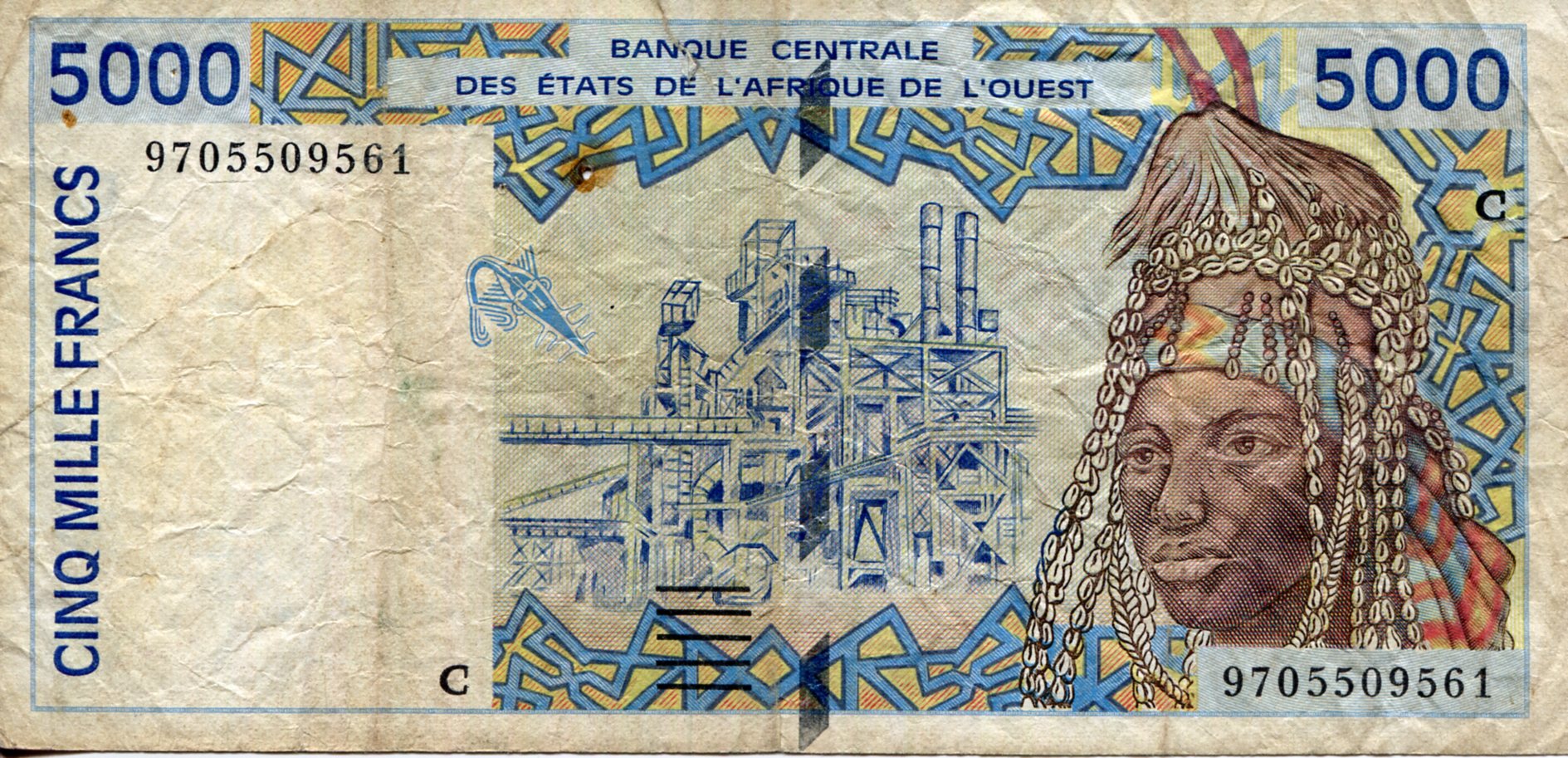 Burkina Faso 5,000 Francs VG (See large scan) pick #: 313Cf