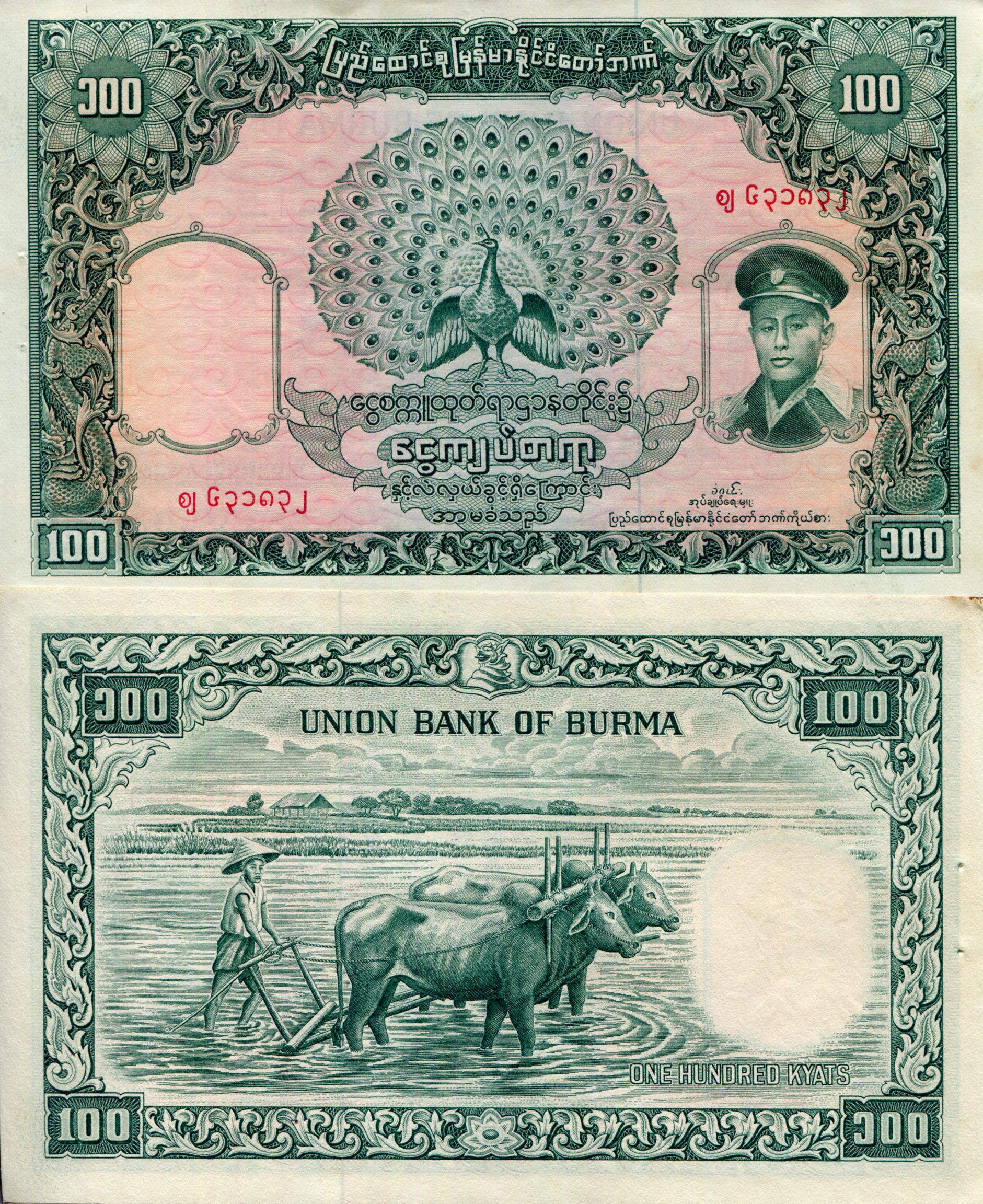 Burma 100 Kyats VF-/F+ (see large scan) pick #: 51a