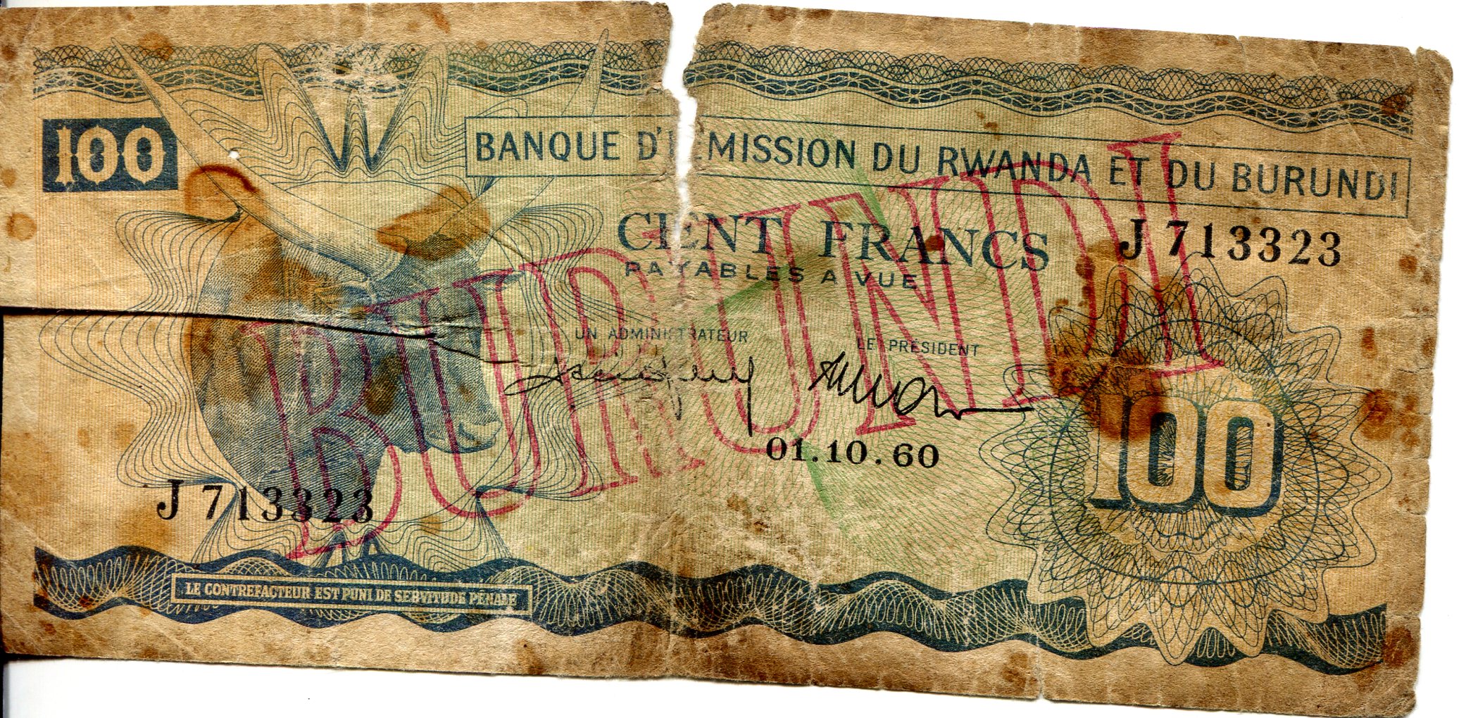 Burundi 100 Francs Poor (see large scan) pick #: 5b