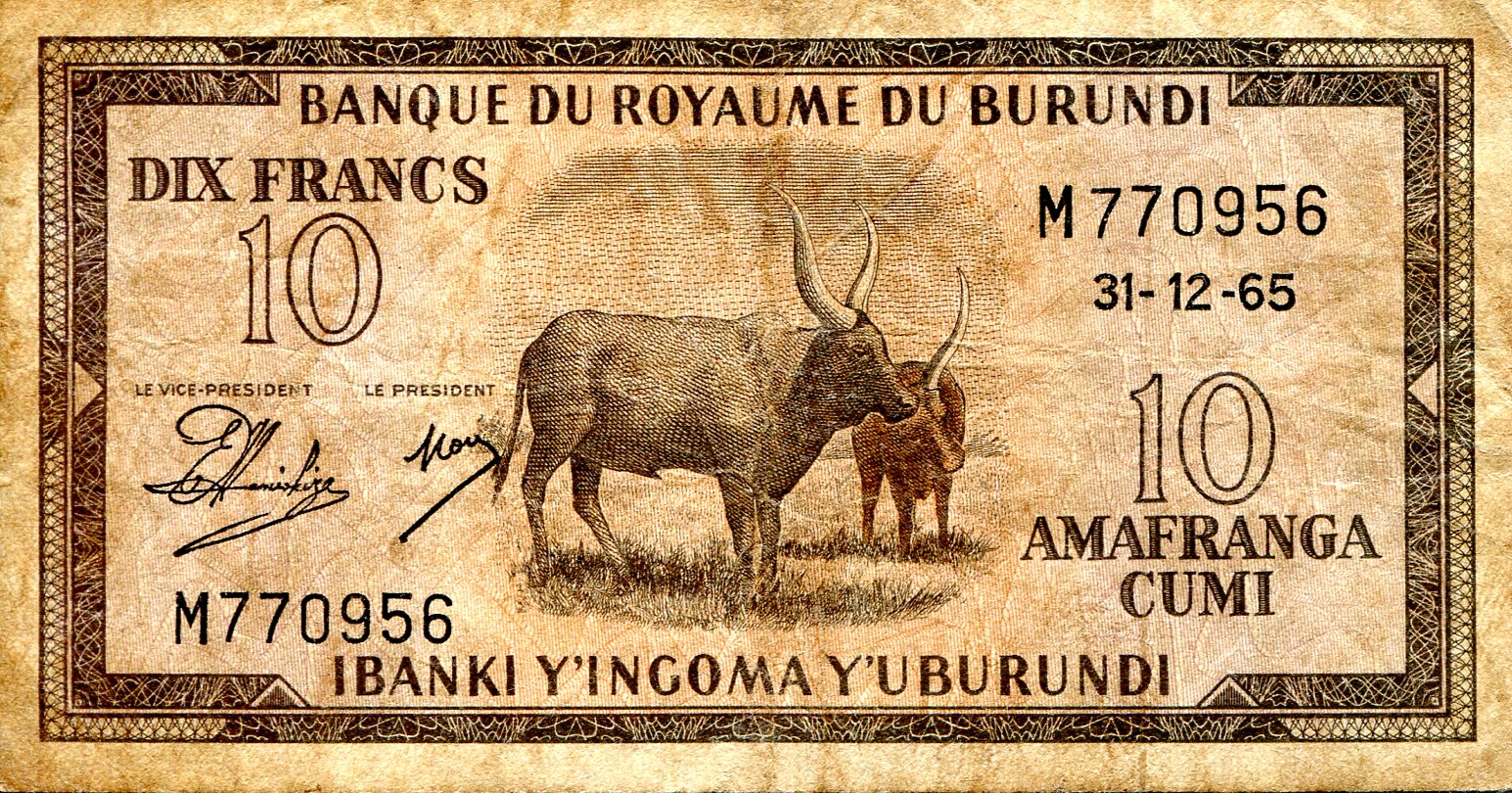 Burundi 10 Francs VG (see large scan) pick #: 9d