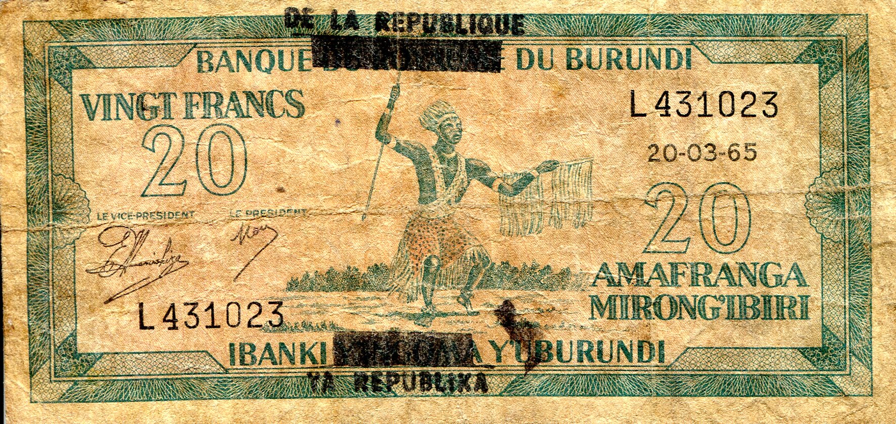Burundi 20 Francs F/VG (see large scan) pick #: 15c