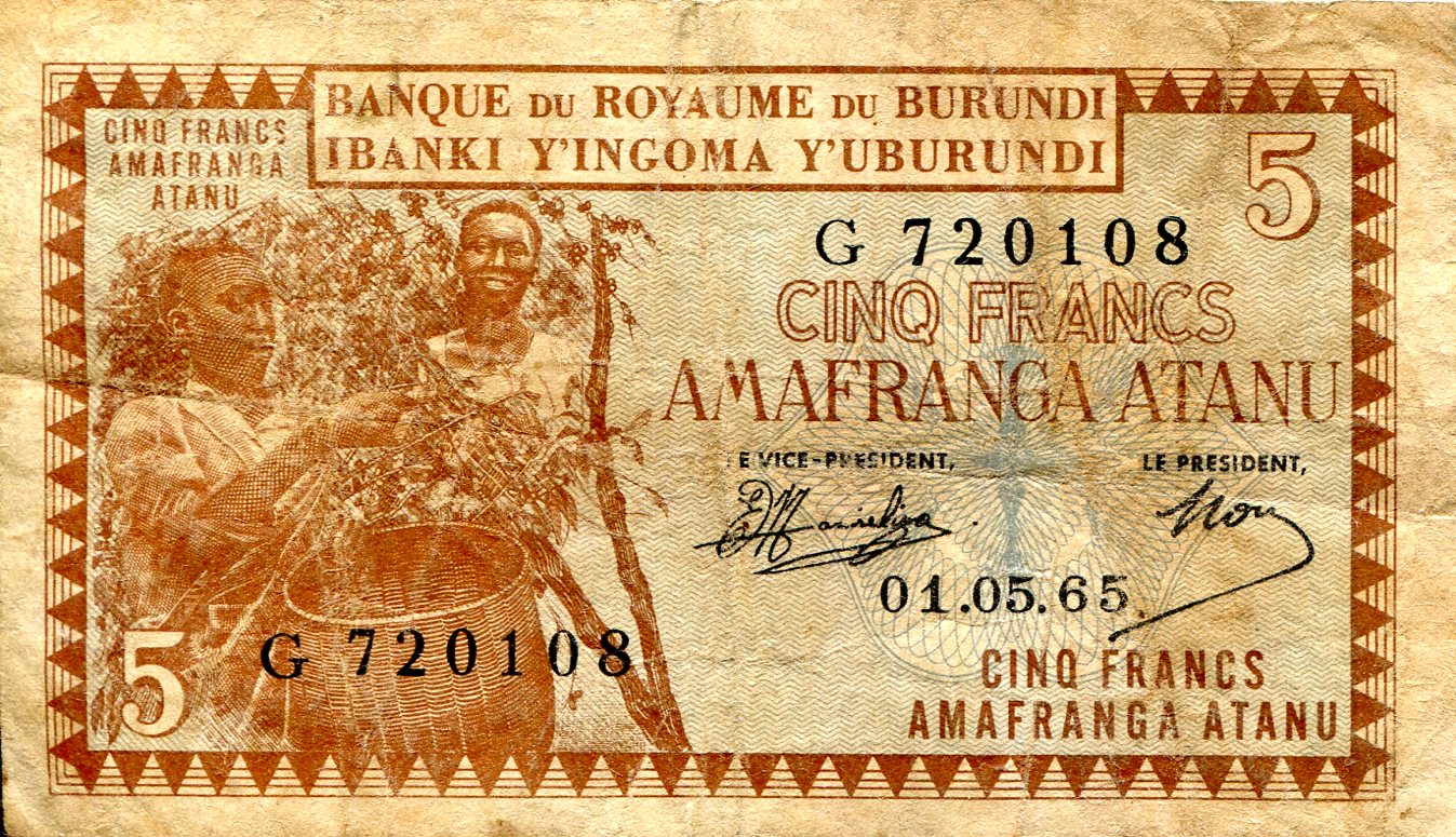 Burundi 5 Francs VF/F (see large scan) pick #: 8c