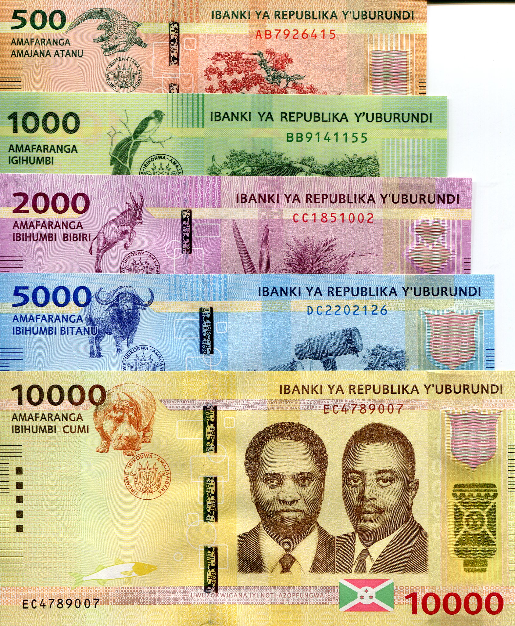 Burundi 500 - 10,000 Francs UNC pick #: 50a, 51a, 52a, 53a, 54a