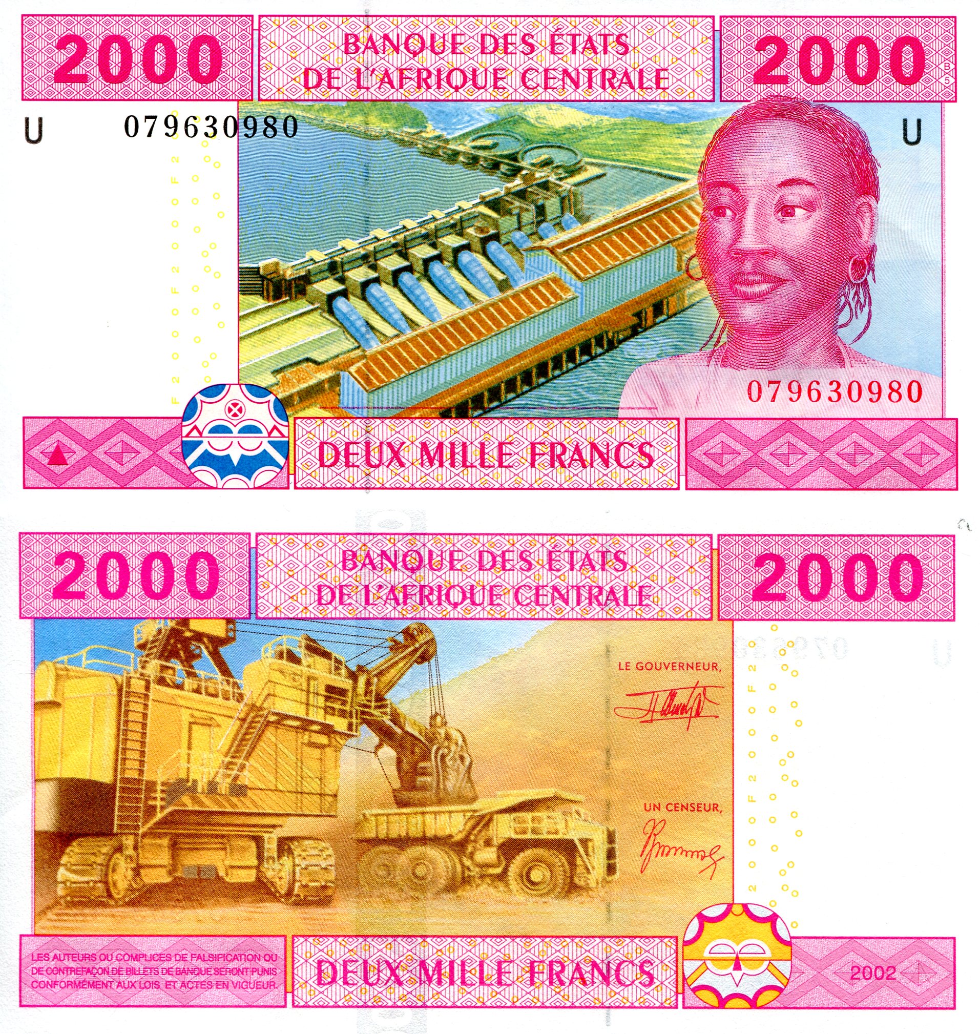 Cameroun 2,000 Francs aUNC (minor corner issue) pick #: 208Ub