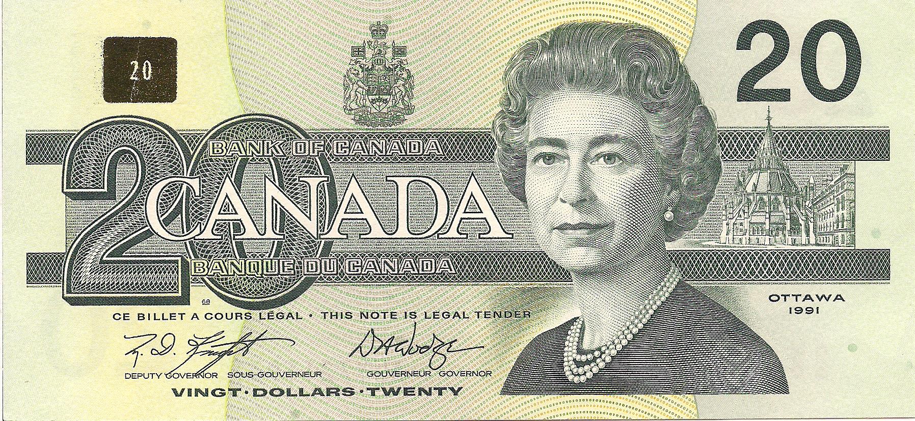 Canada 20 Dollars aUNC pick #: 97d