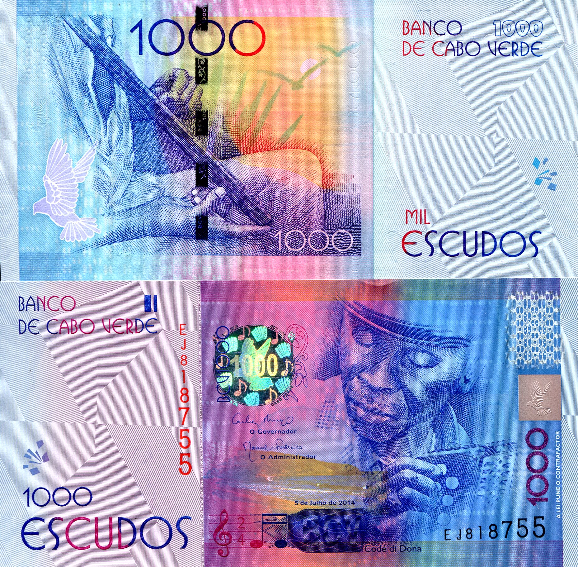 Cape Verde 1,000 Escudos aUNC (minor LH edge issue) pick #: 73