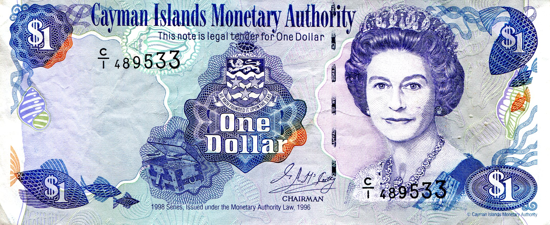 Cayman Islands 1 Dollar VF (see large scan) pick #: 21a