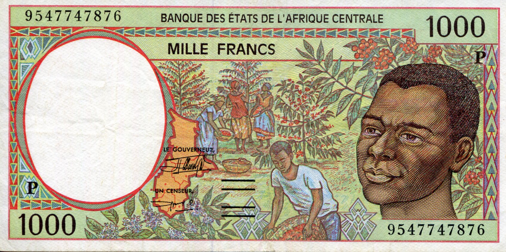 Chad 1,000 Francs VF/F+ (printed on thinner paper) pick #: 602Pc