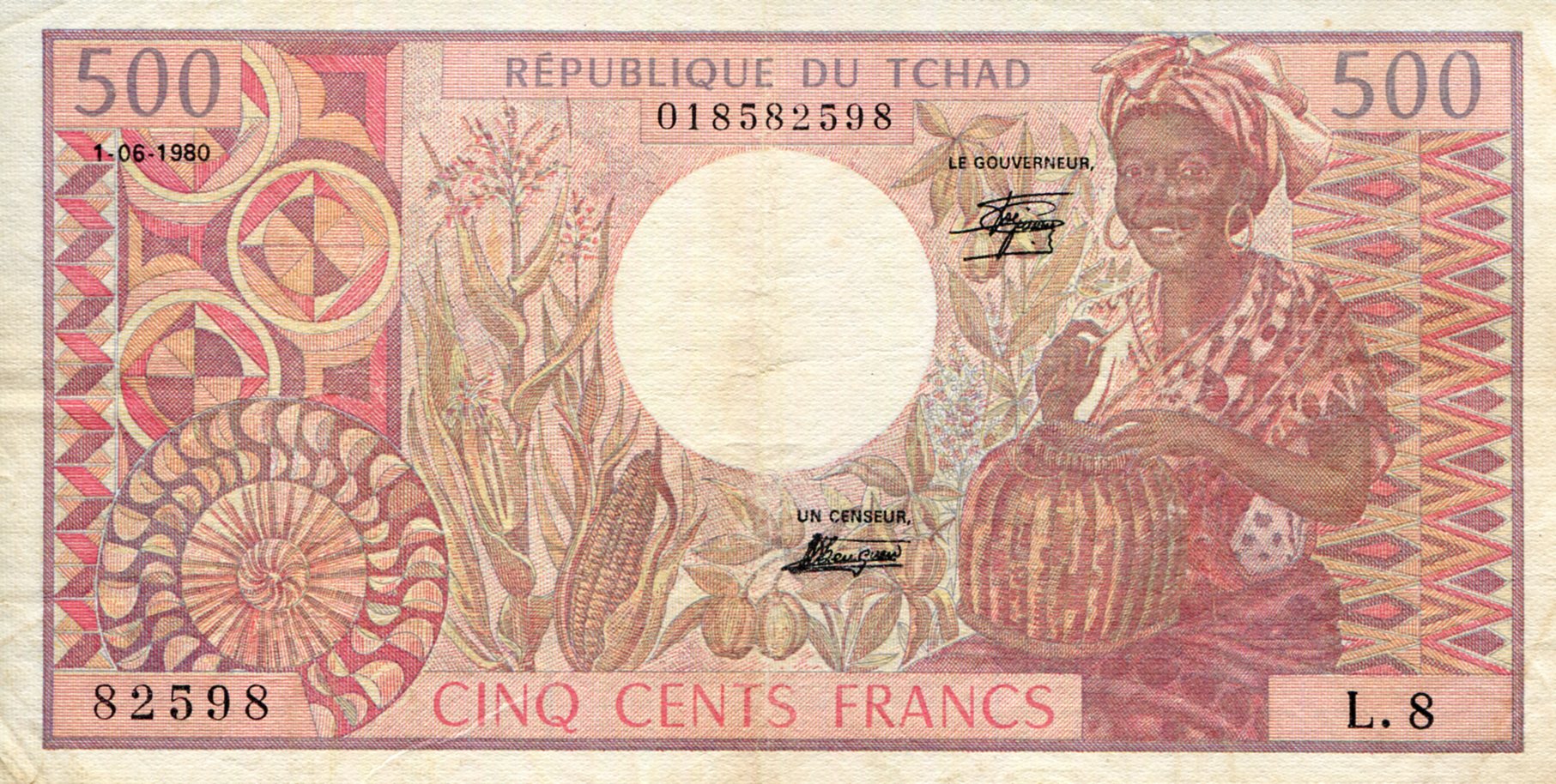 Chad 500 Francs VF+ (See large scan) pick #: 6a