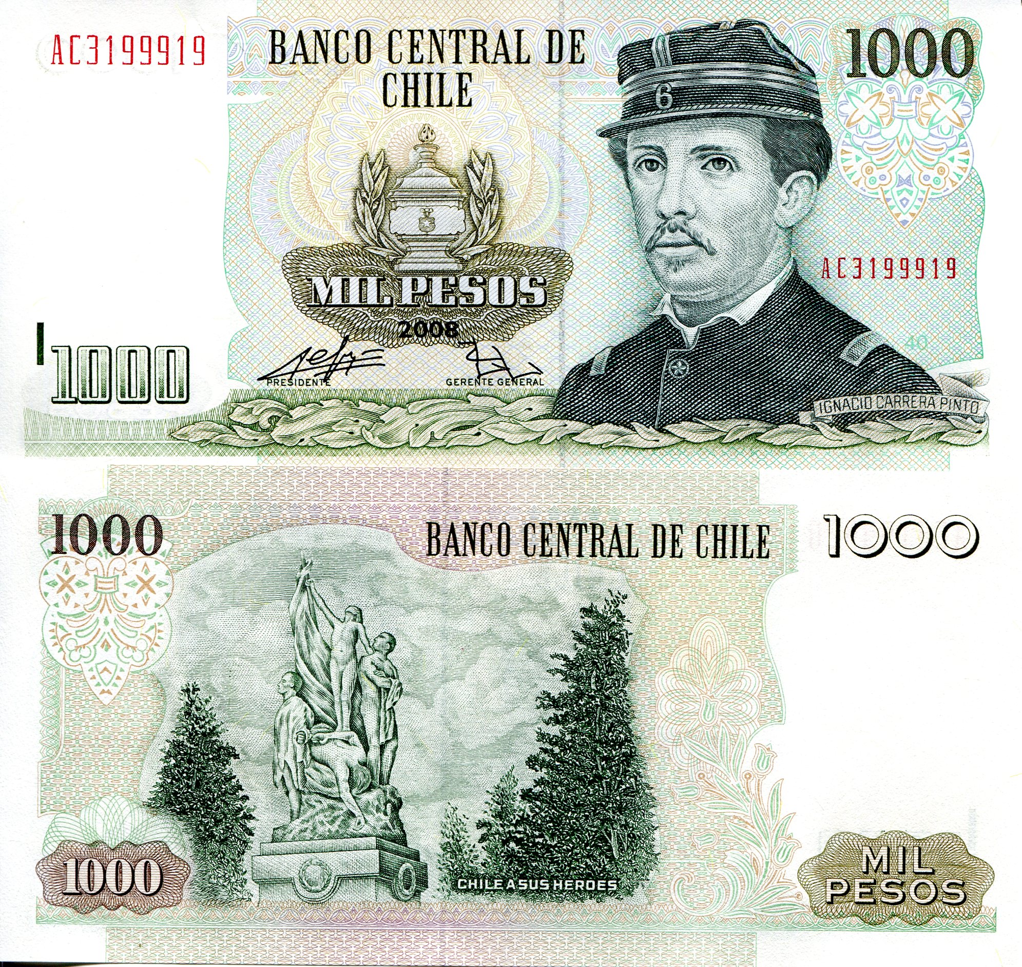 Chile 1,000 Pesos UNC pick #: 154g