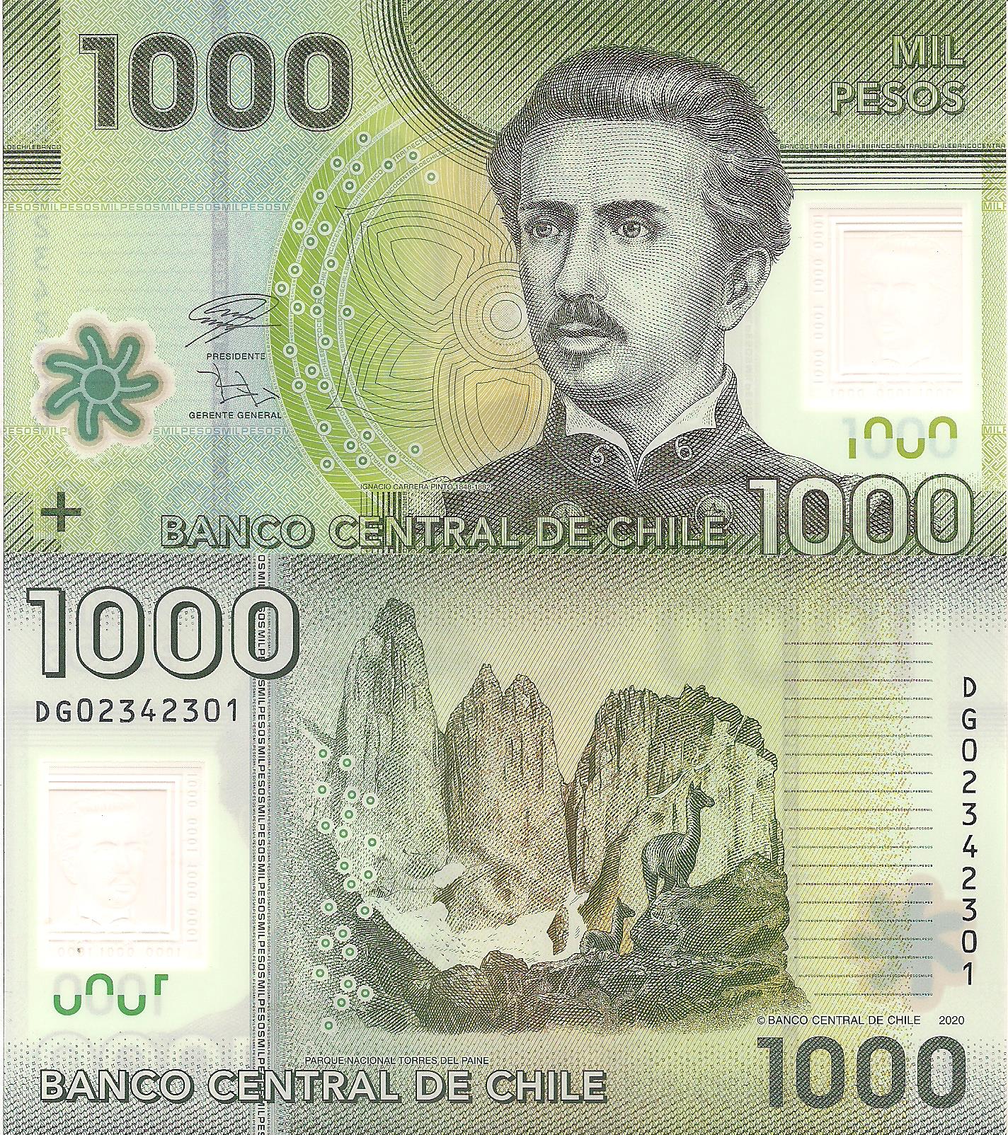 Chile 1,000 Pesos UNC pick #: 161k