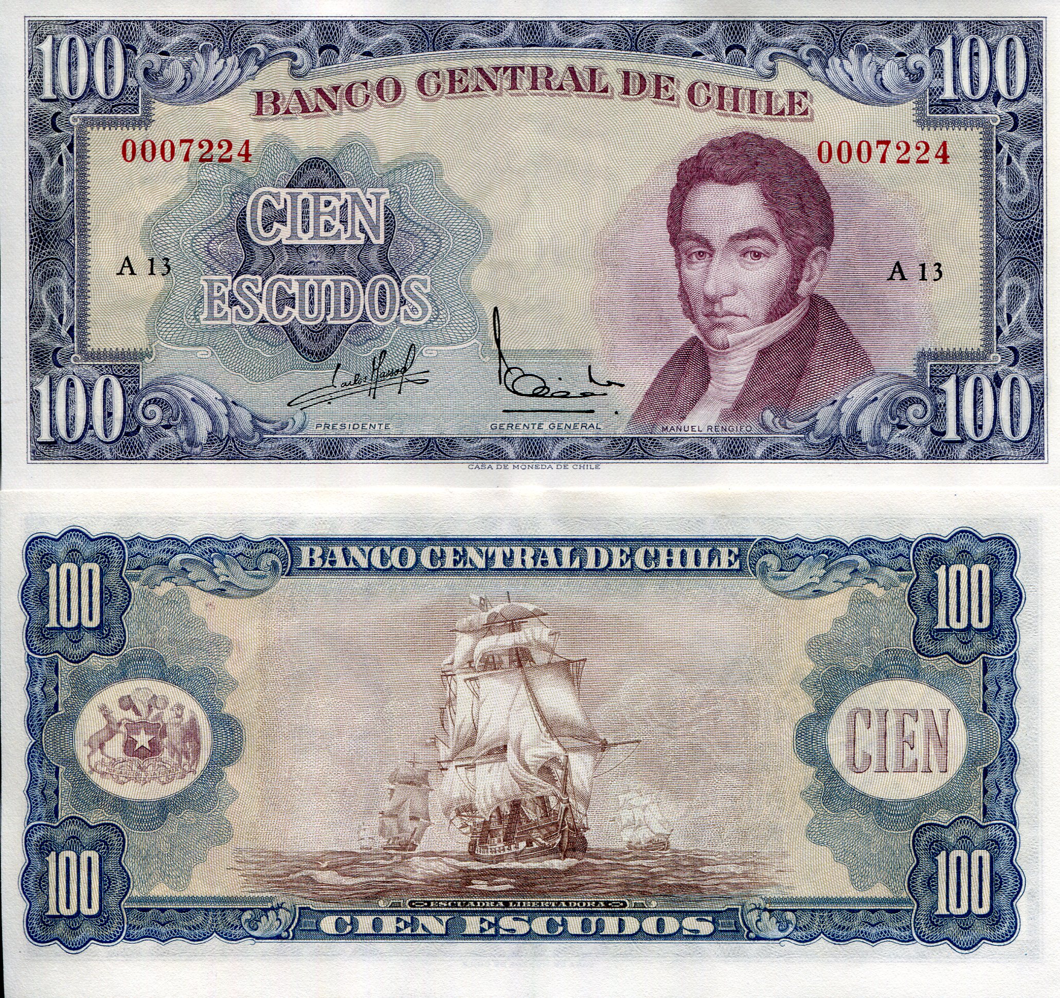 Chile 100 Escudos XF (see large scan) pick #: 141a