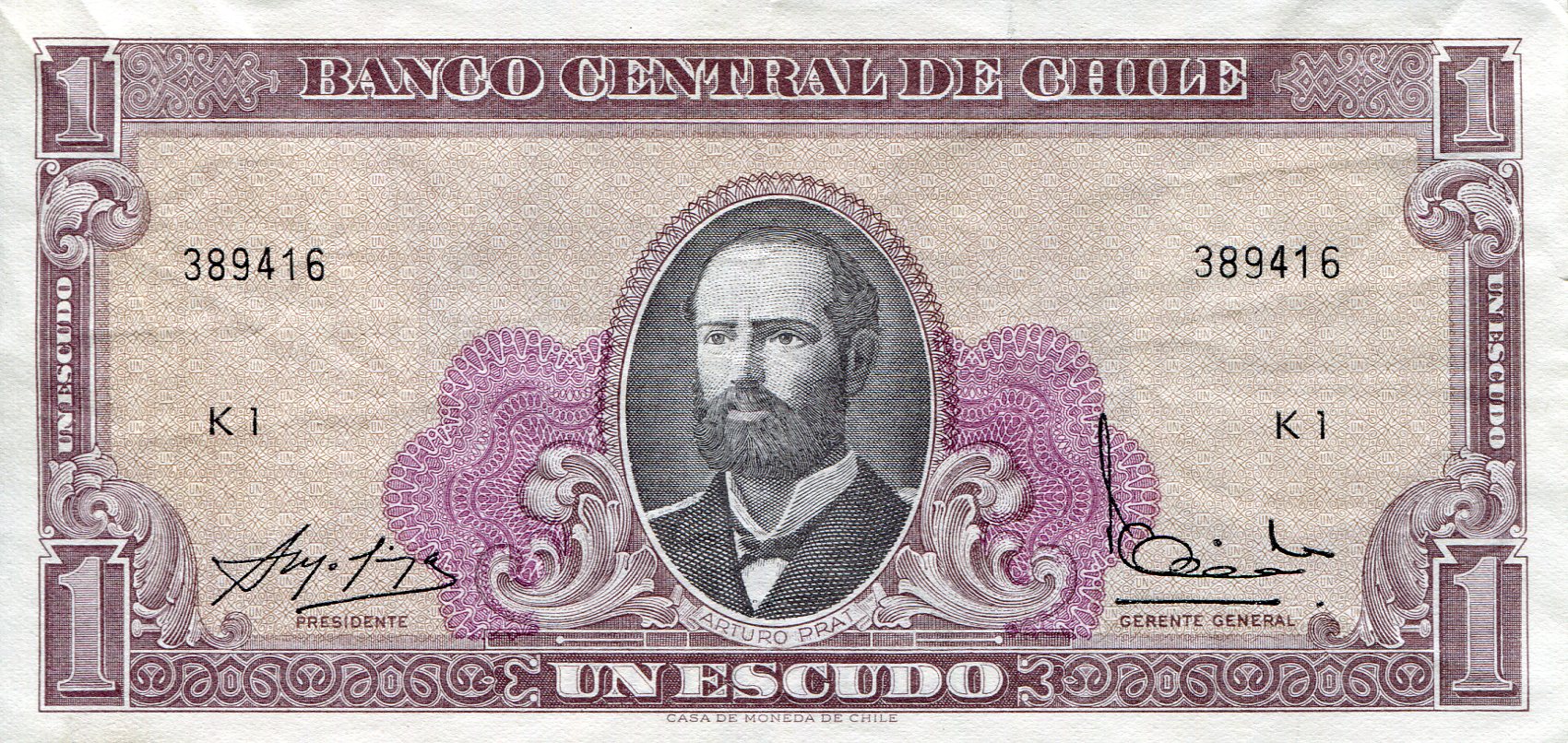 Chile 1 Escudo XF/VF (see large scan) pick #: 135Aa