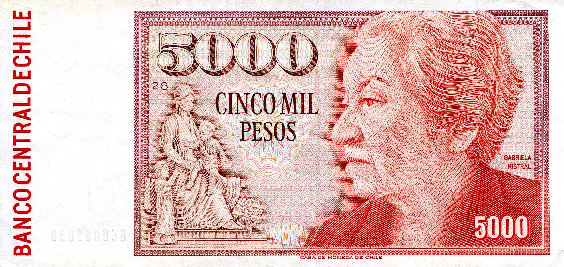 Chile 5,000 Pesos XF (see large scan) pick #: 155d