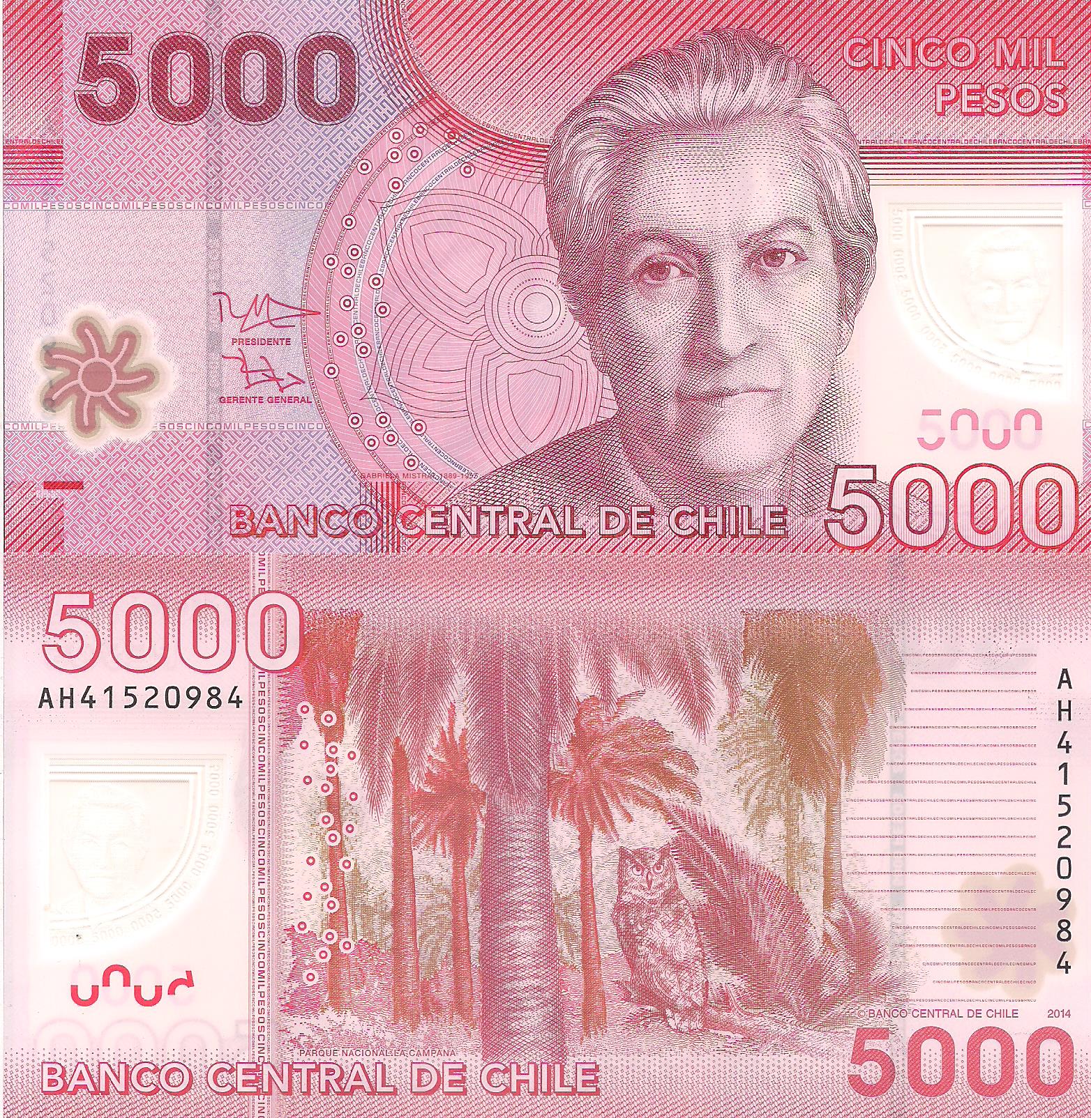 Chile 5,000 Pesos UNC pick #: 163e