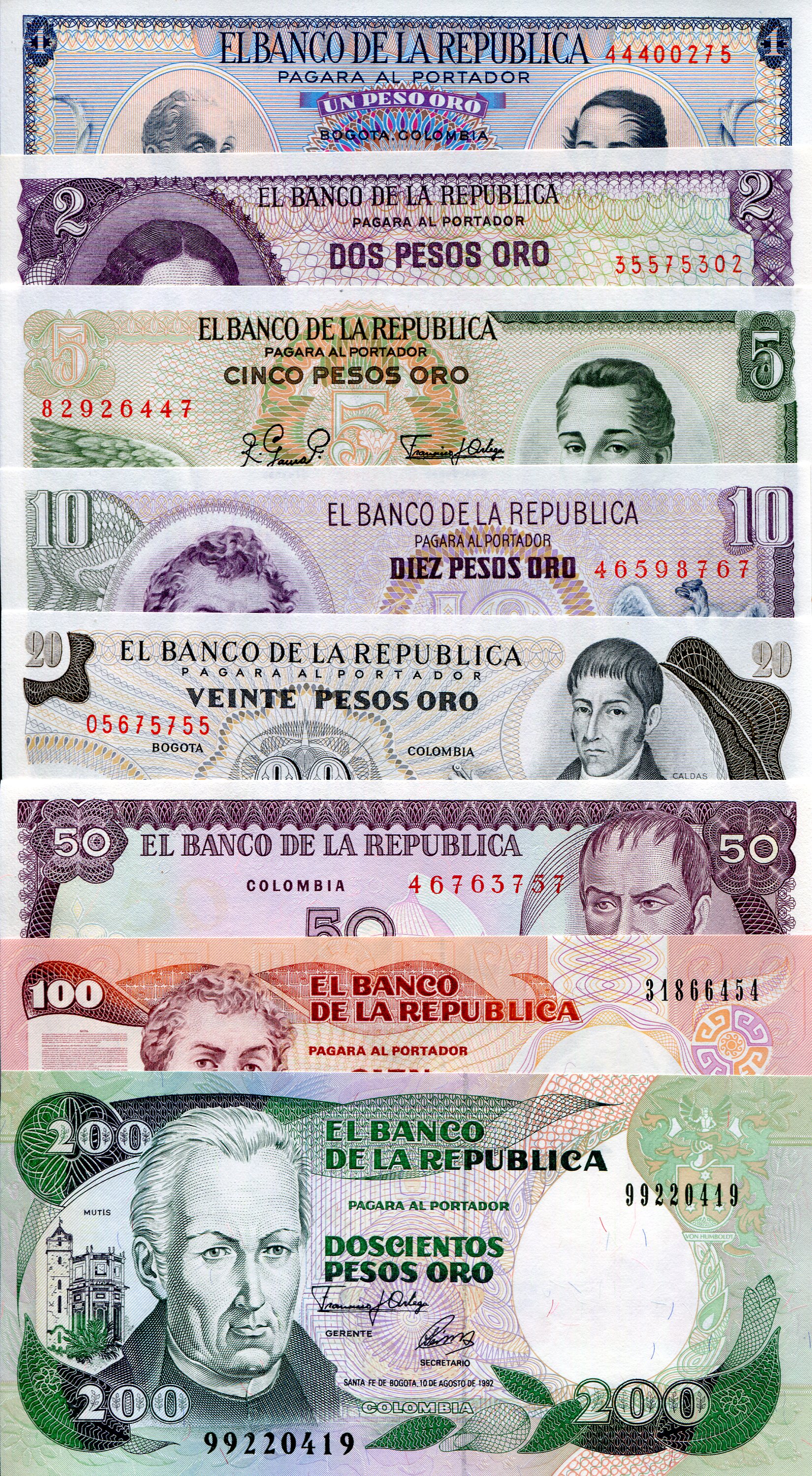 Colombia  1-200 Pesos aUNC pick #: See other info.