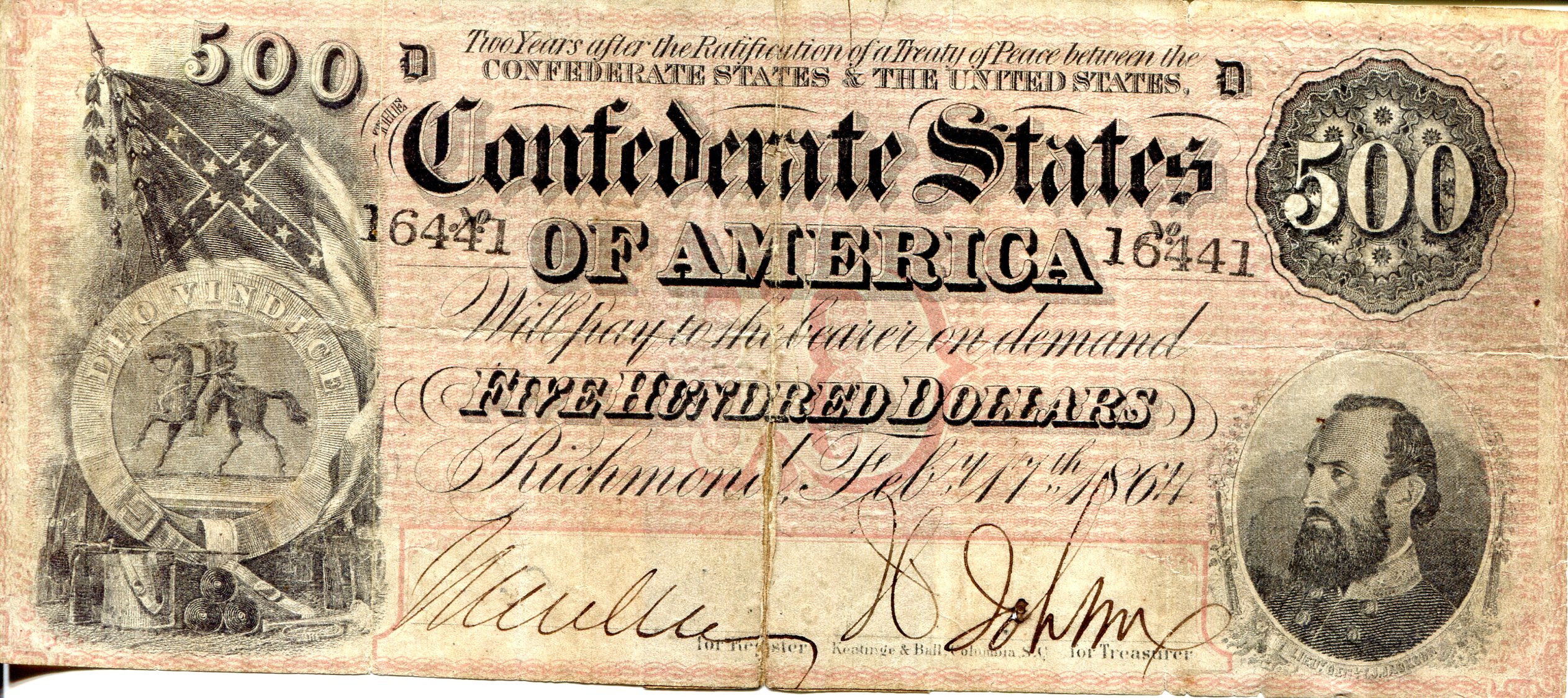USA - Confederate 500 Dollars F/VG (see large scan) pick #: NP