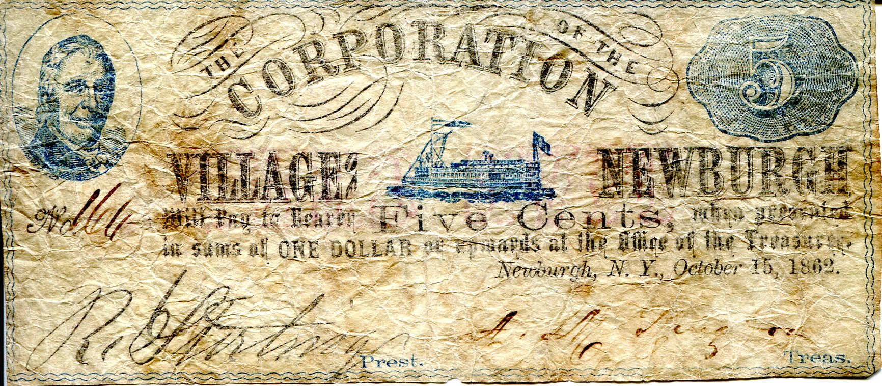 USA - Local Currency and Scrip 5 Cents G/Poor (see large scan) pick #: NP