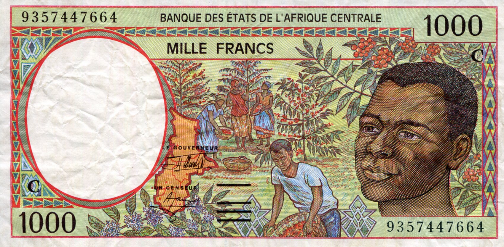 Congo Republic 1,000 Francs VF/F+ (see large scan) pick #: 102Ca