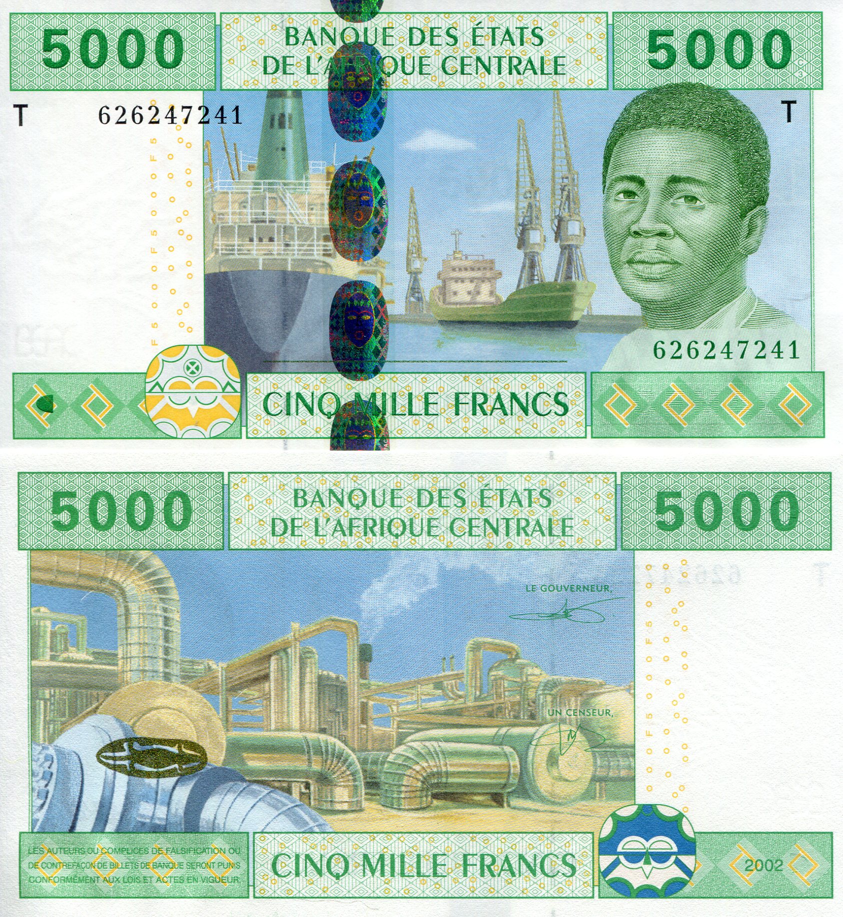 Congo Republic 5,000 Francs UNC pick #: 109Tc